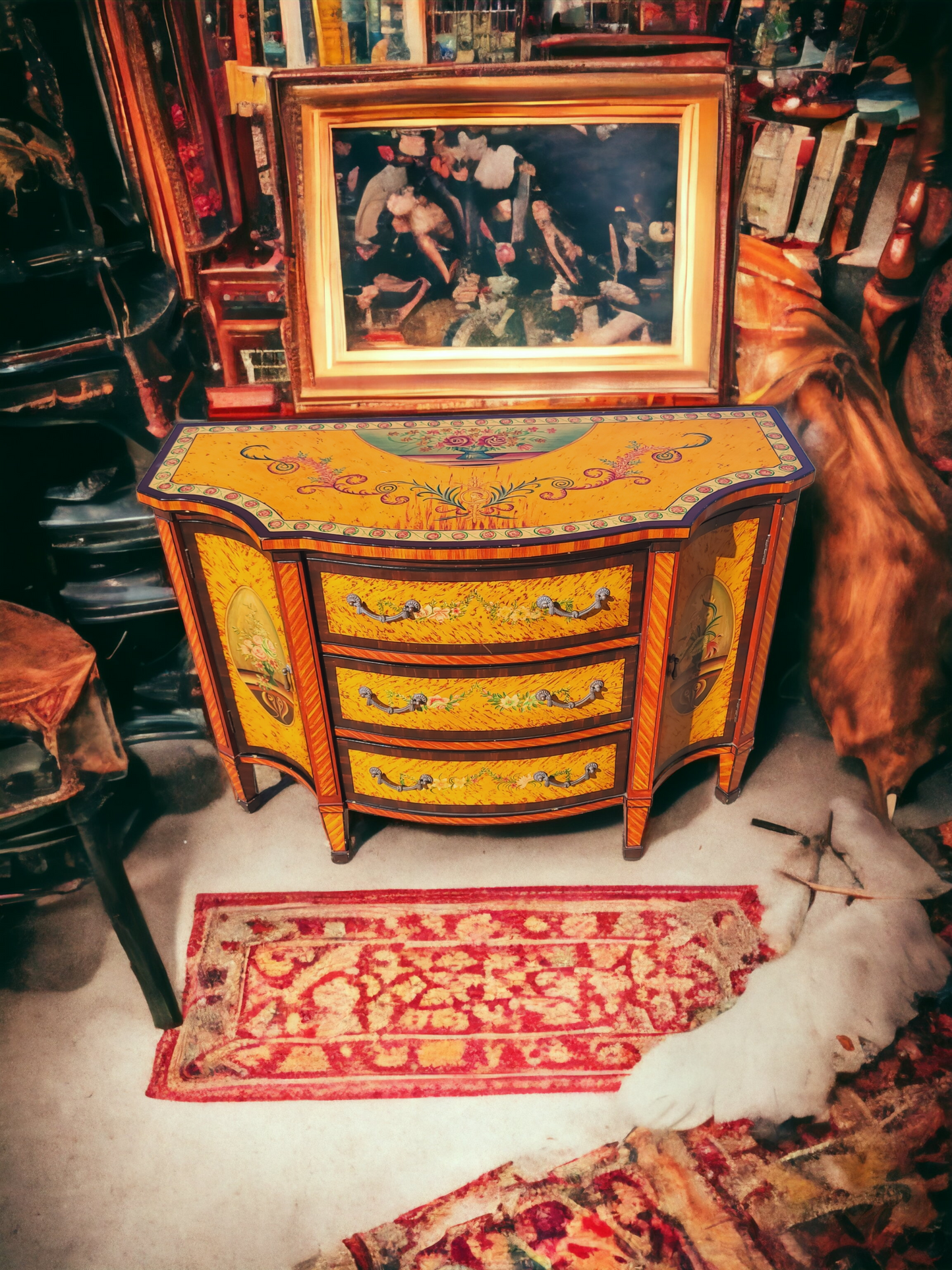 ✨️Super Elegant Hand-Painted Art Decor Cabinet with Wooden Mirror💞