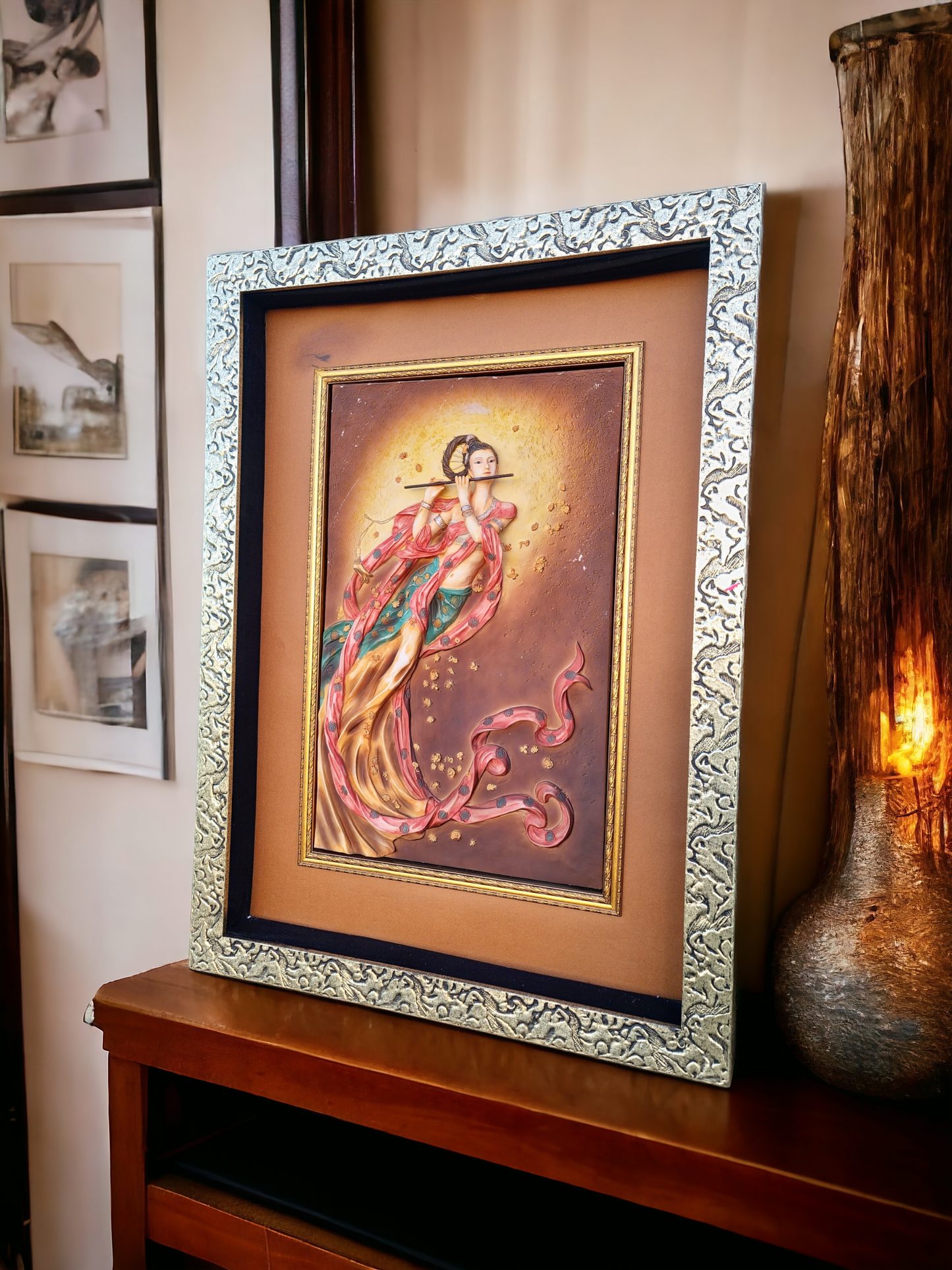 🖼️Cuadro decorativo tridimensional de flautista femenina🏡👩‍🎨