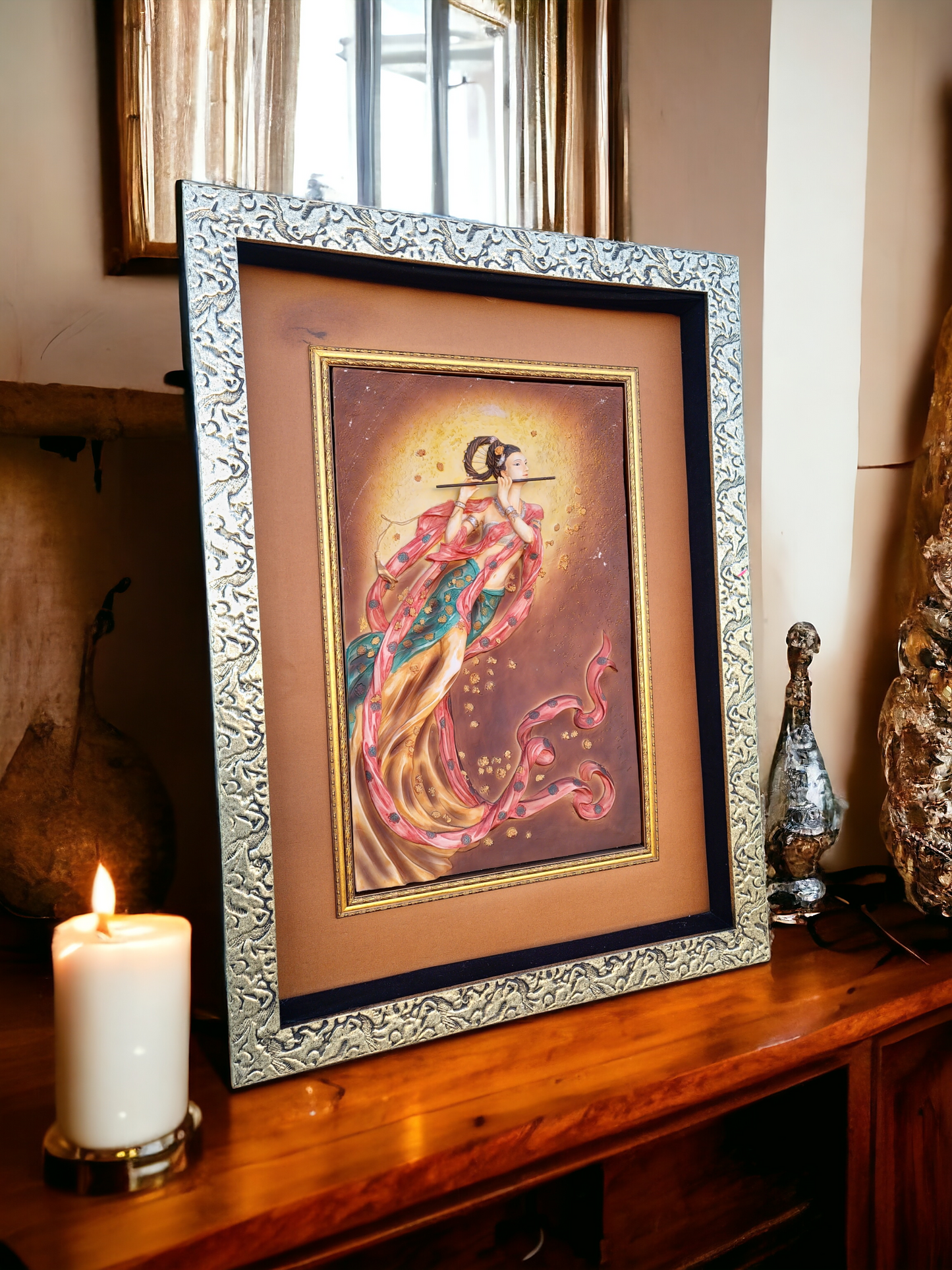 🖼️Cuadro decorativo tridimensional de flautista femenina🏡👩‍🎨