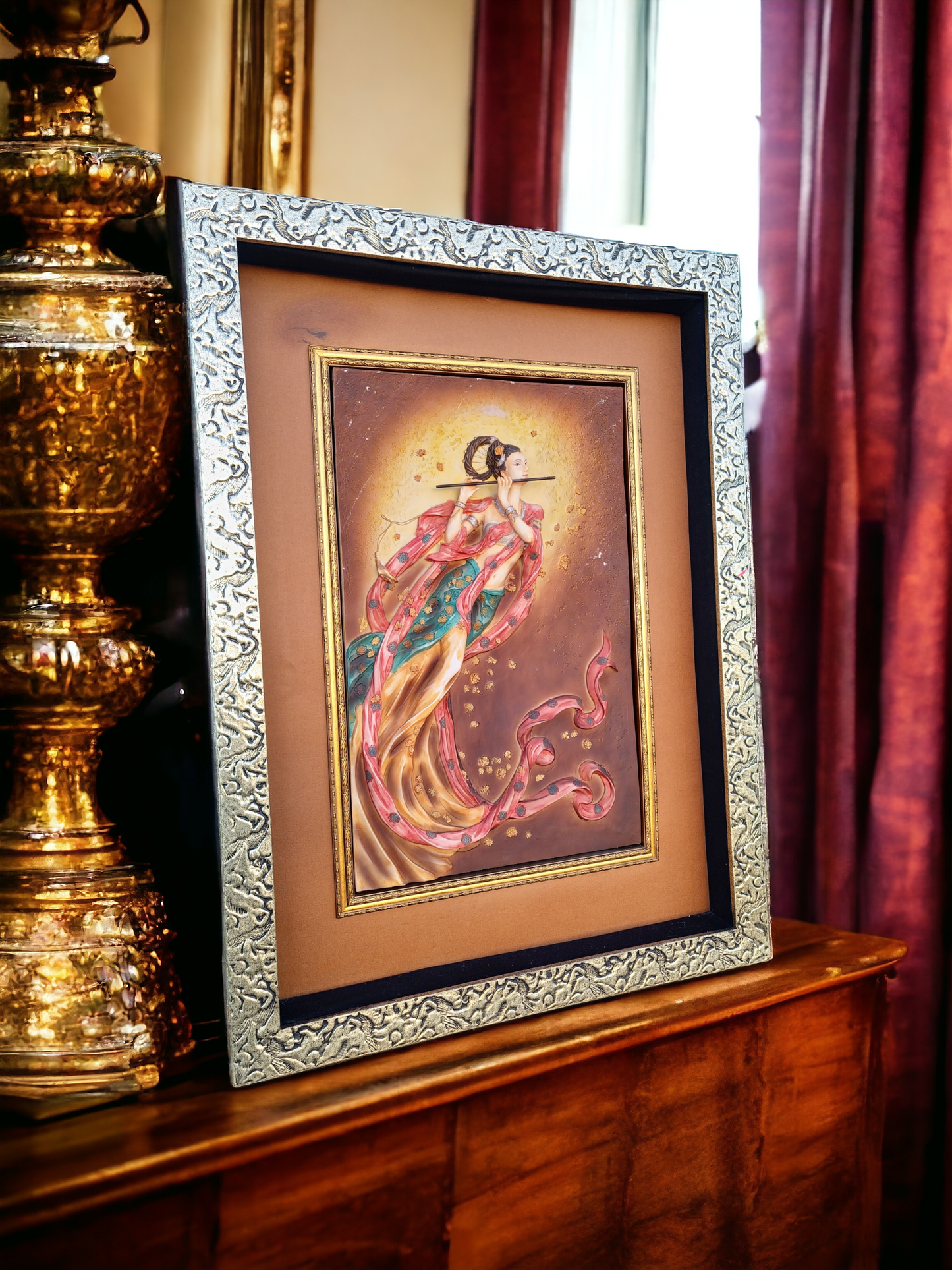 🖼️Cuadro decorativo tridimensional de flautista femenina🏡👩‍🎨
