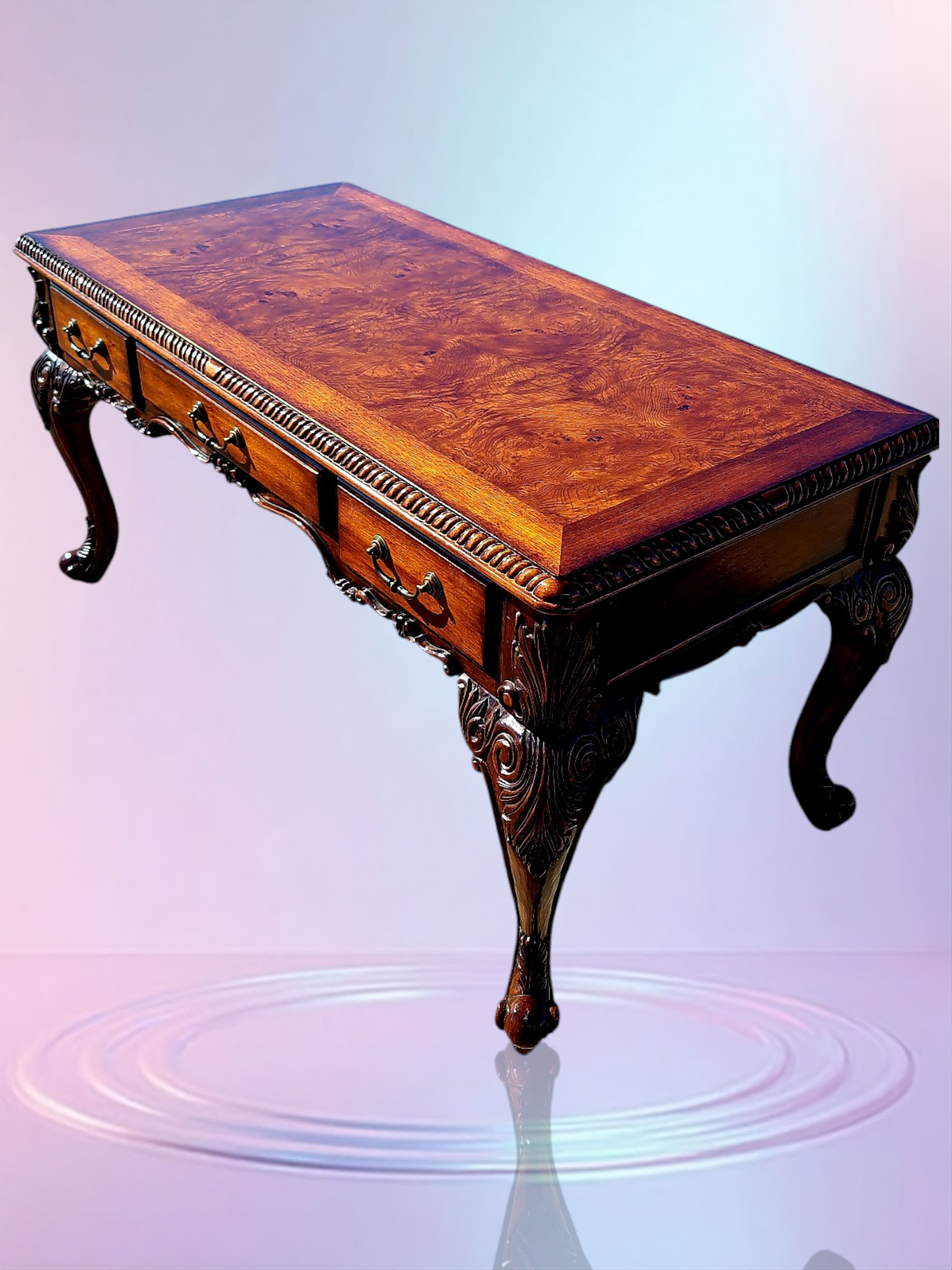 Walnut Executive Desk with Leather Upholstered Chair