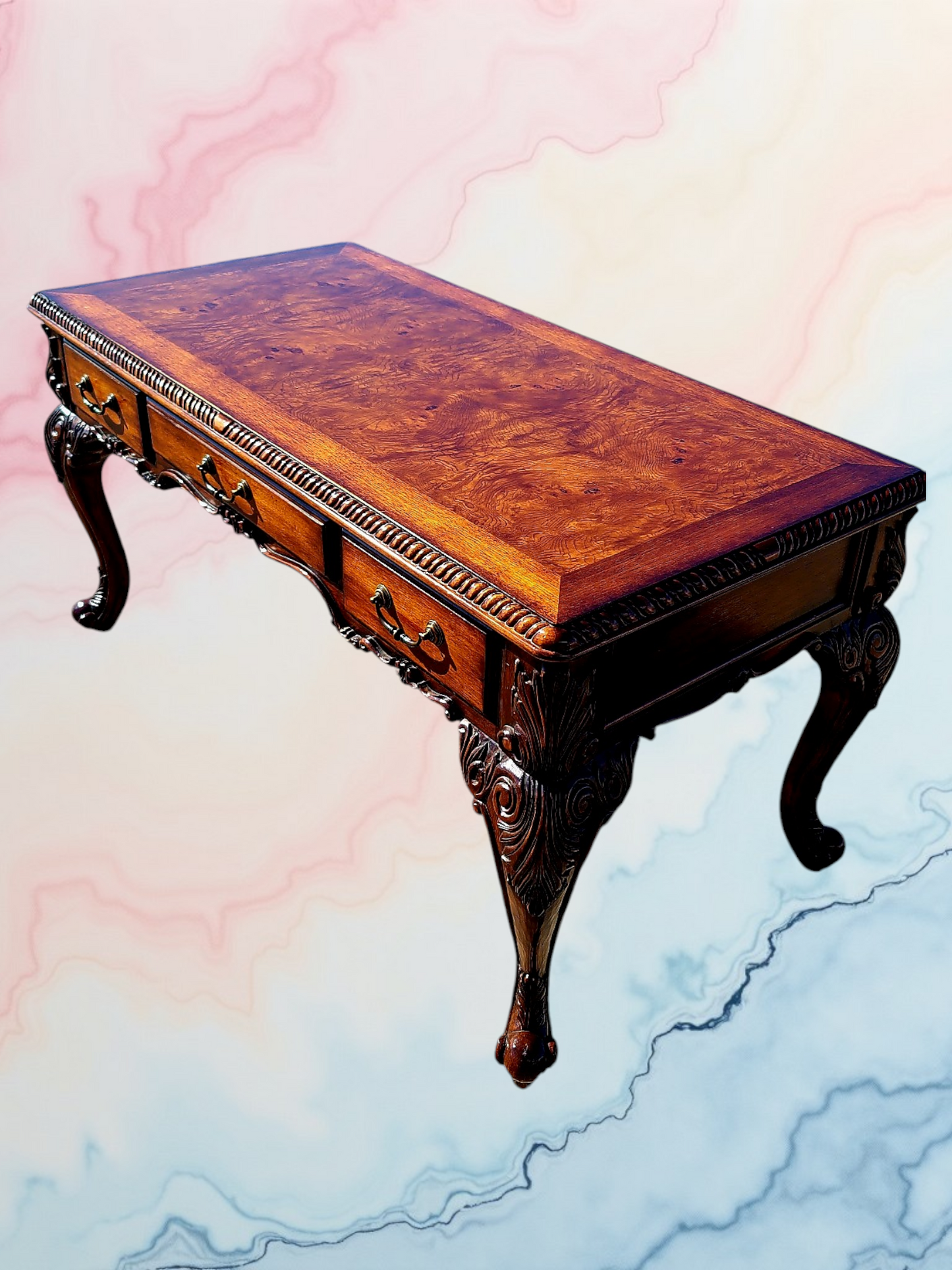Walnut Executive Desk with Leather Upholstered Chair