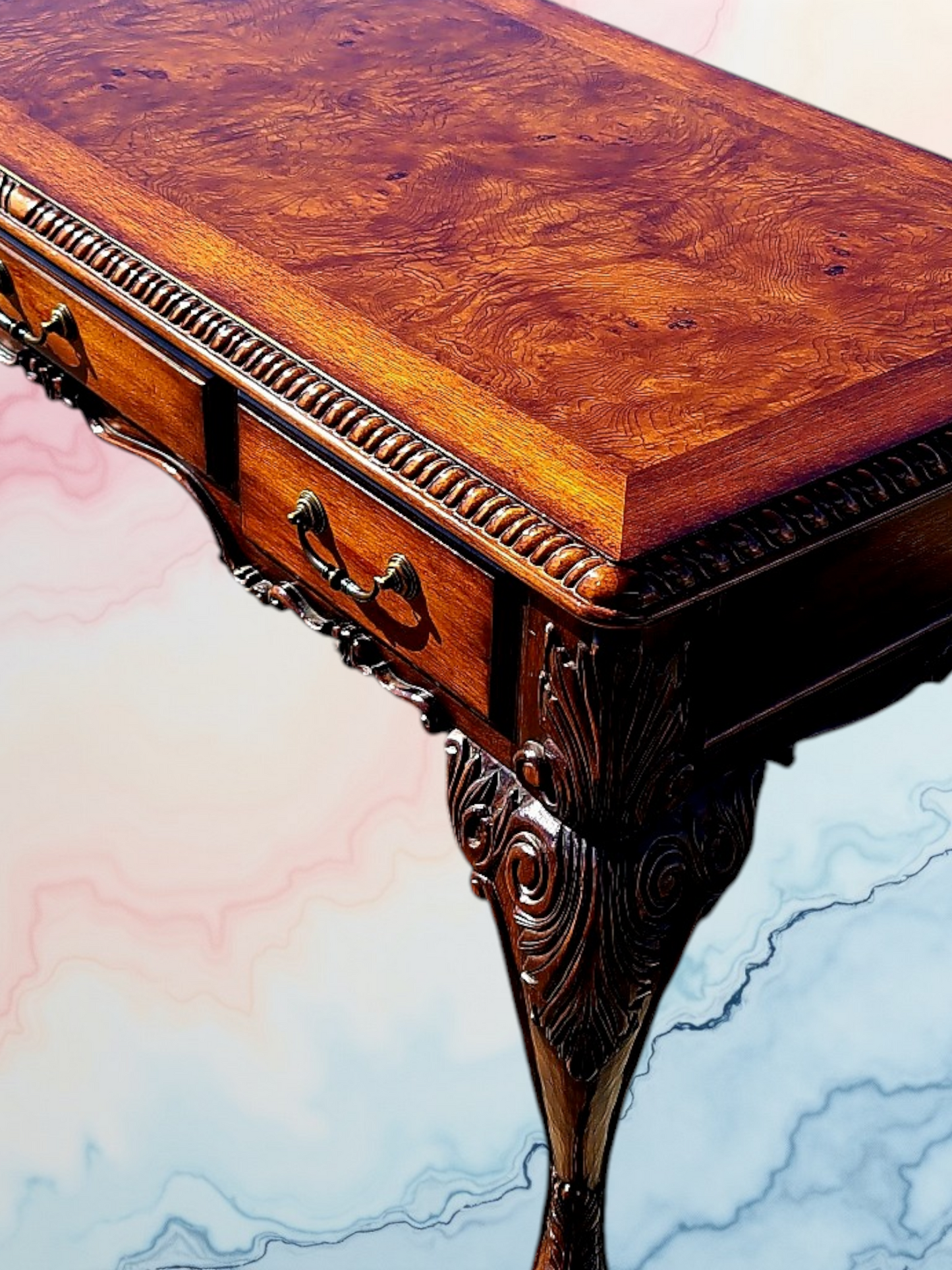 Walnut Executive Desk with Leather Upholstered Chair