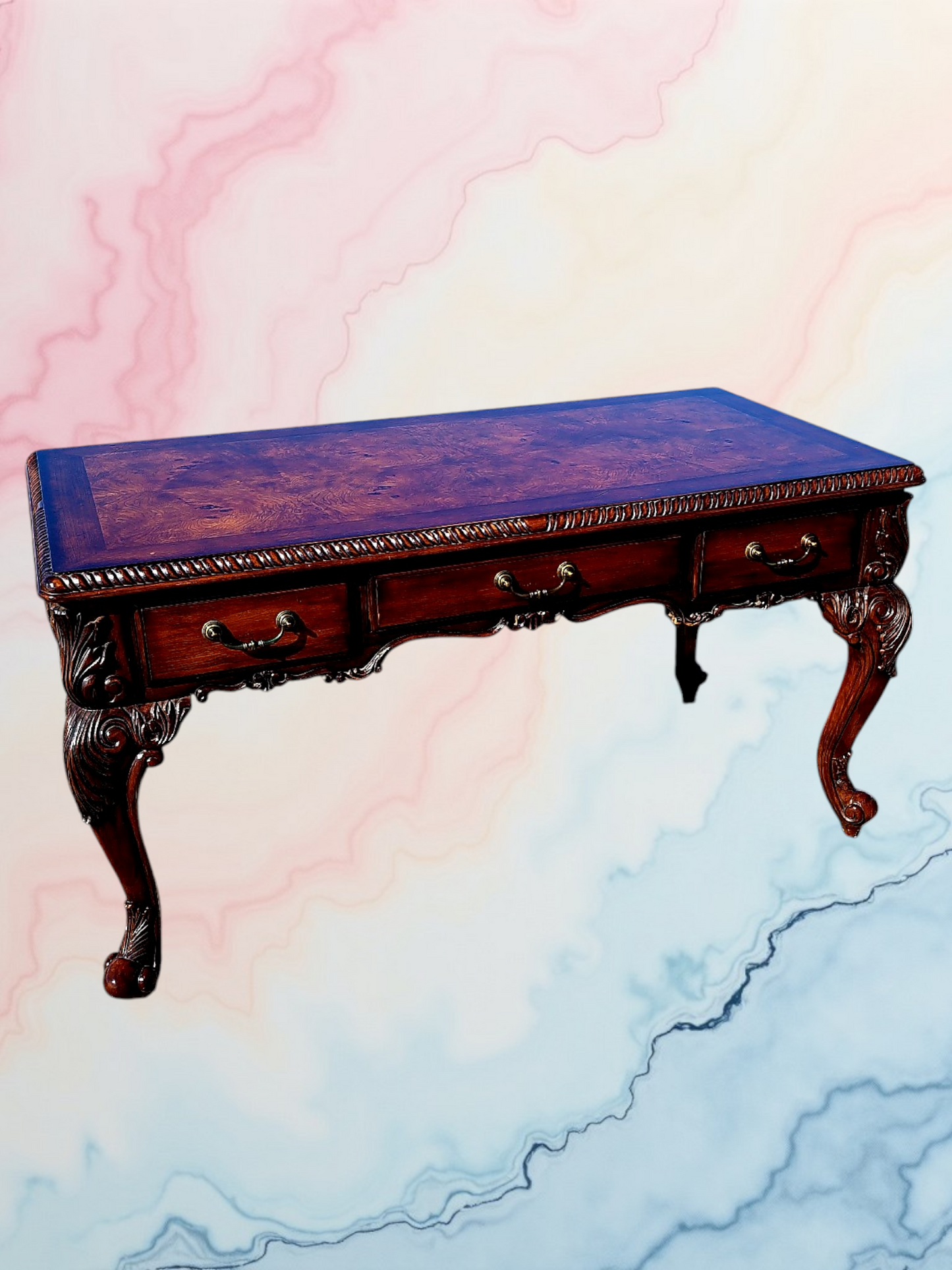 Walnut Executive Desk with Leather Upholstered Chair