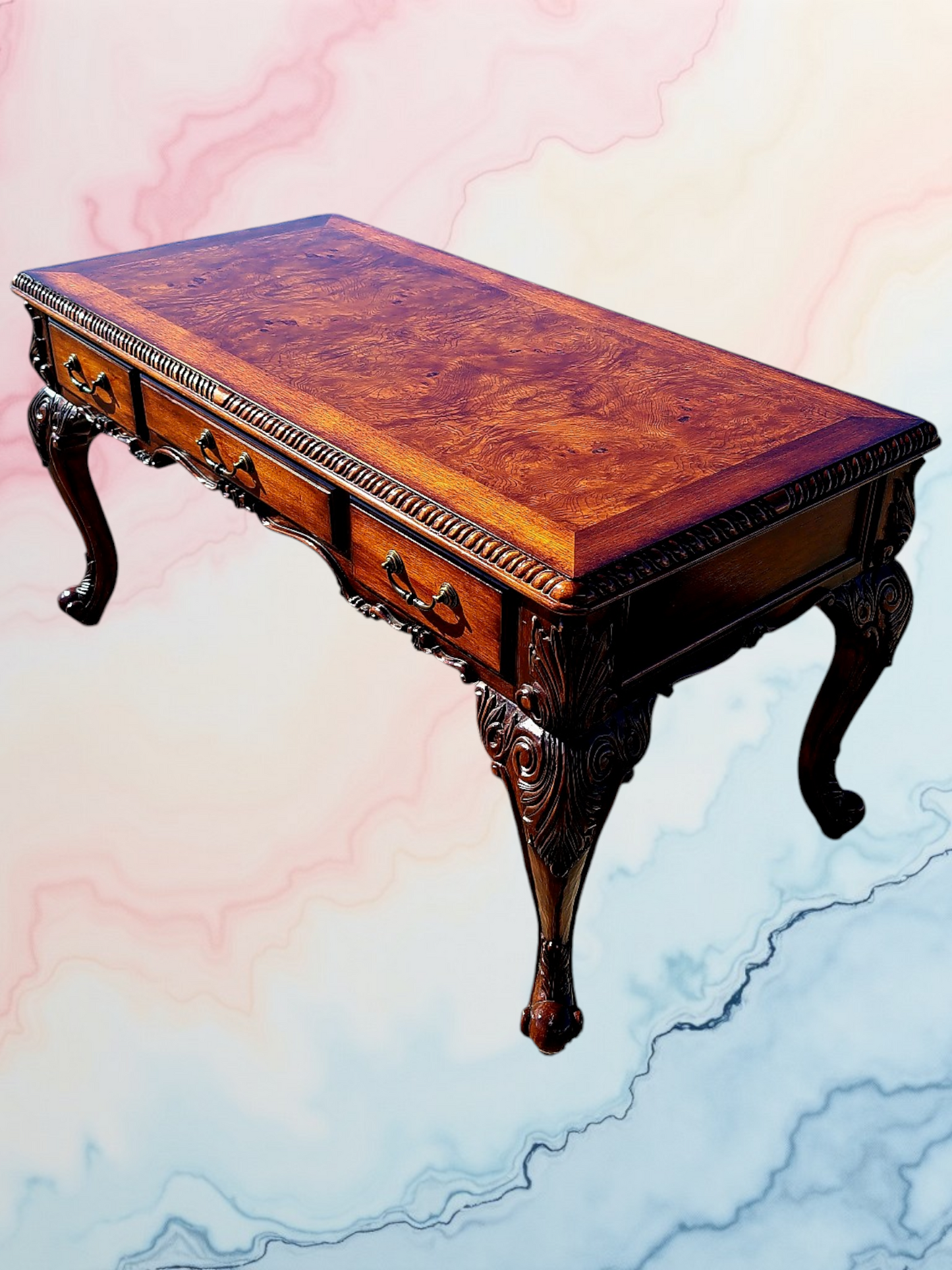 Walnut Executive Desk with Leather Upholstered Chair