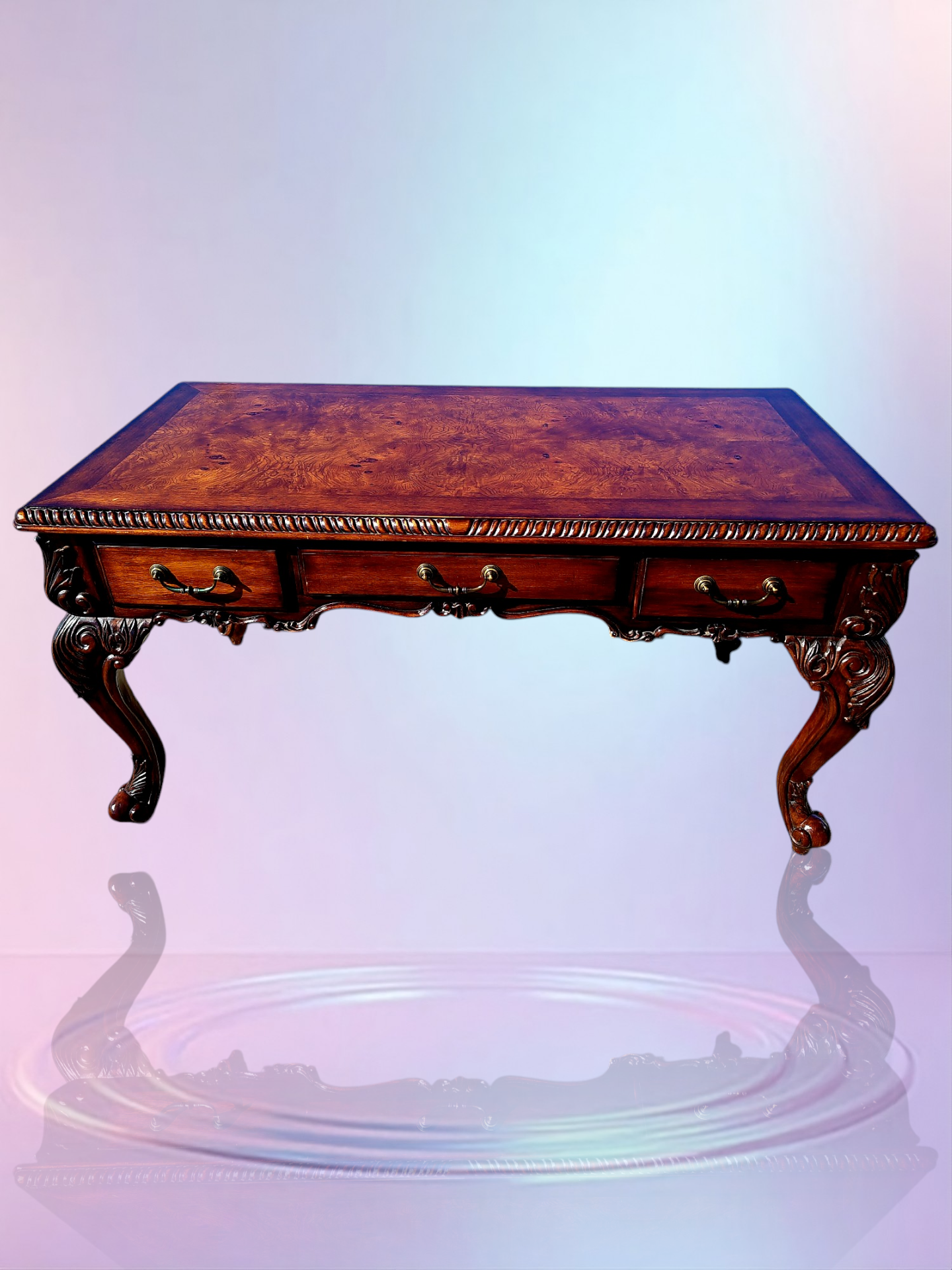 Walnut Executive Desk with Leather Upholstered Chair