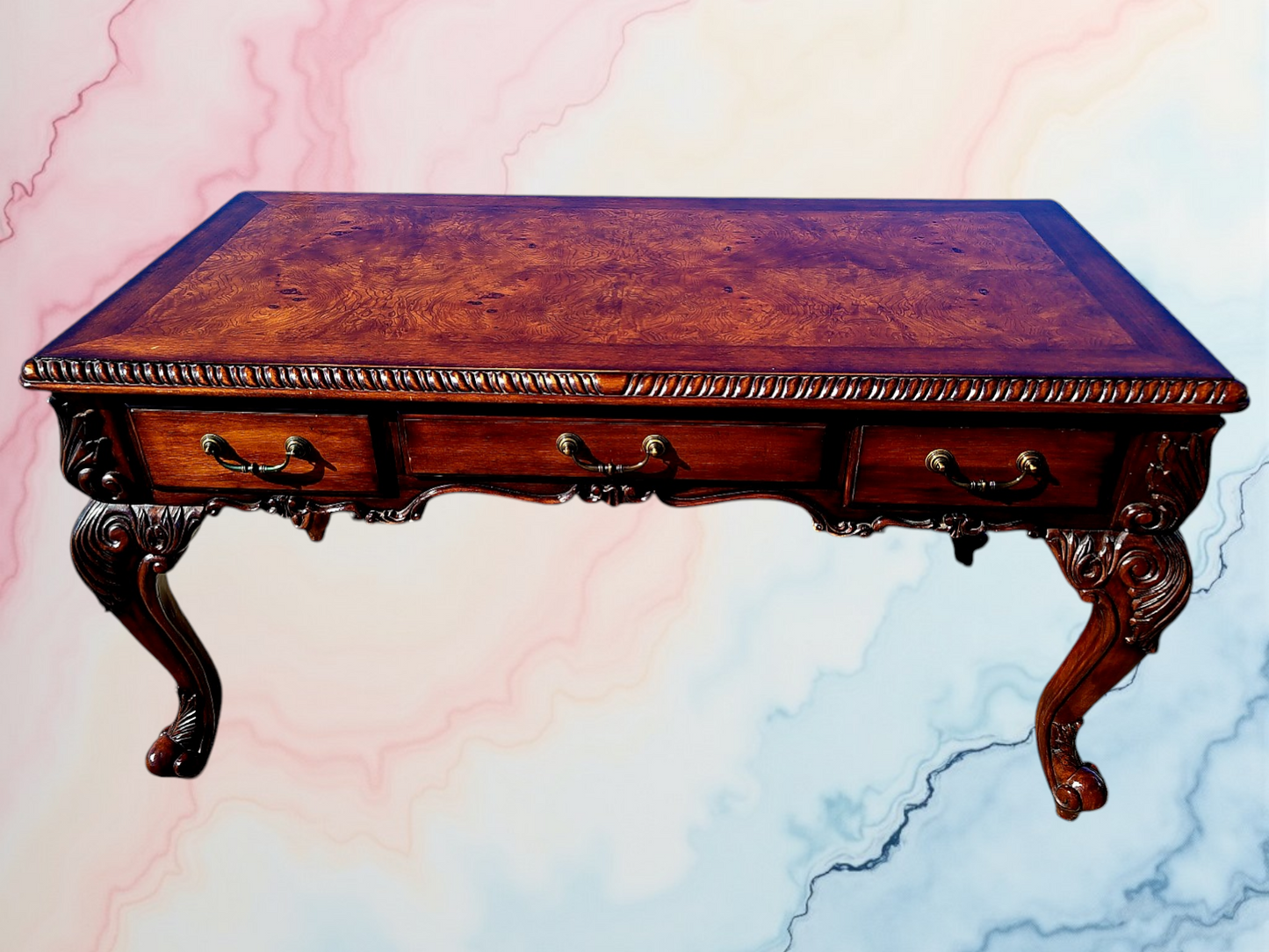 Walnut Executive Desk with Leather Upholstered Chair
