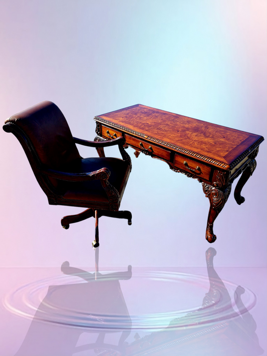 Walnut Executive Desk with Leather Upholstered Chair