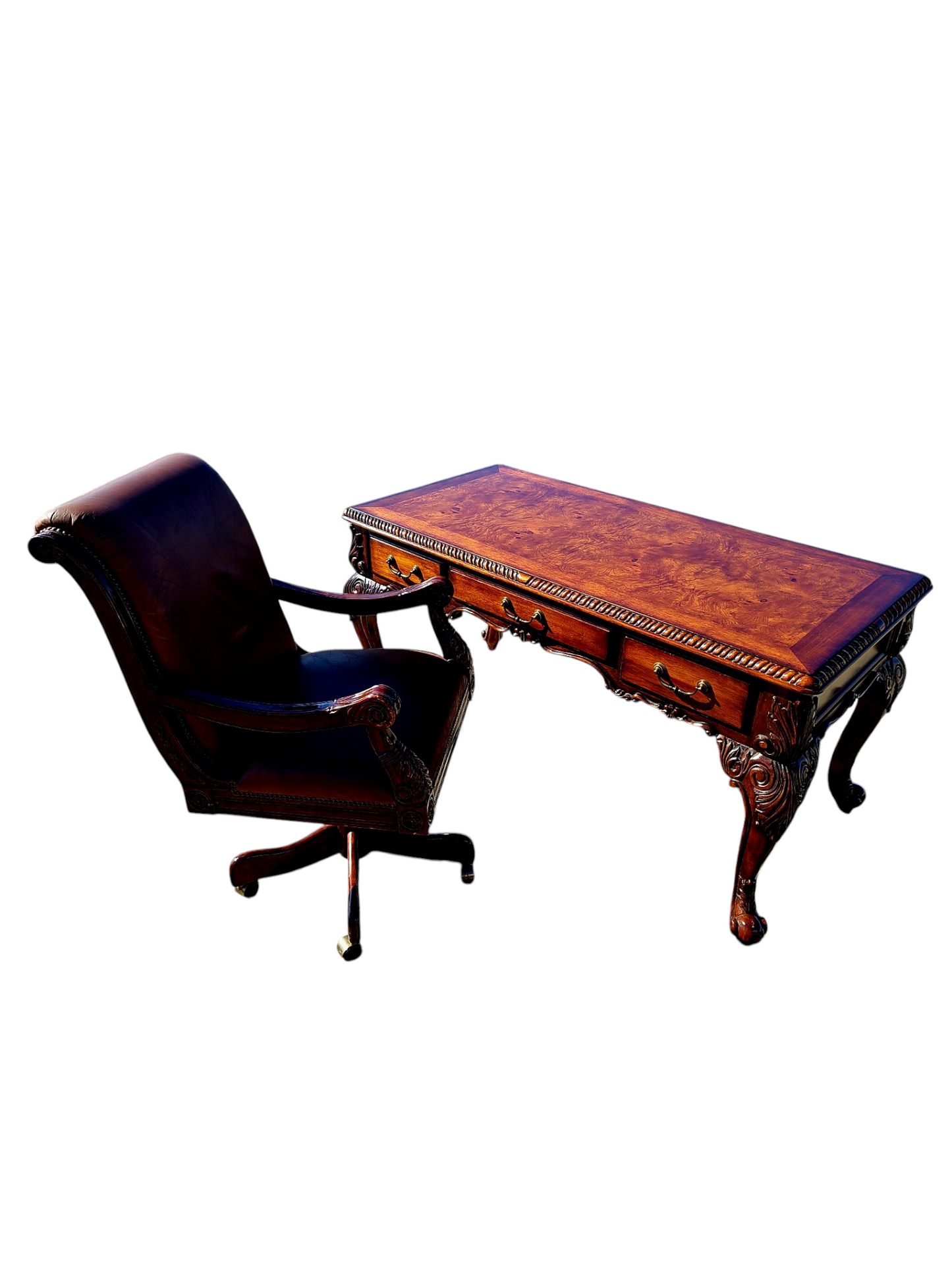 Walnut Executive Desk with Leather Upholstered Chair