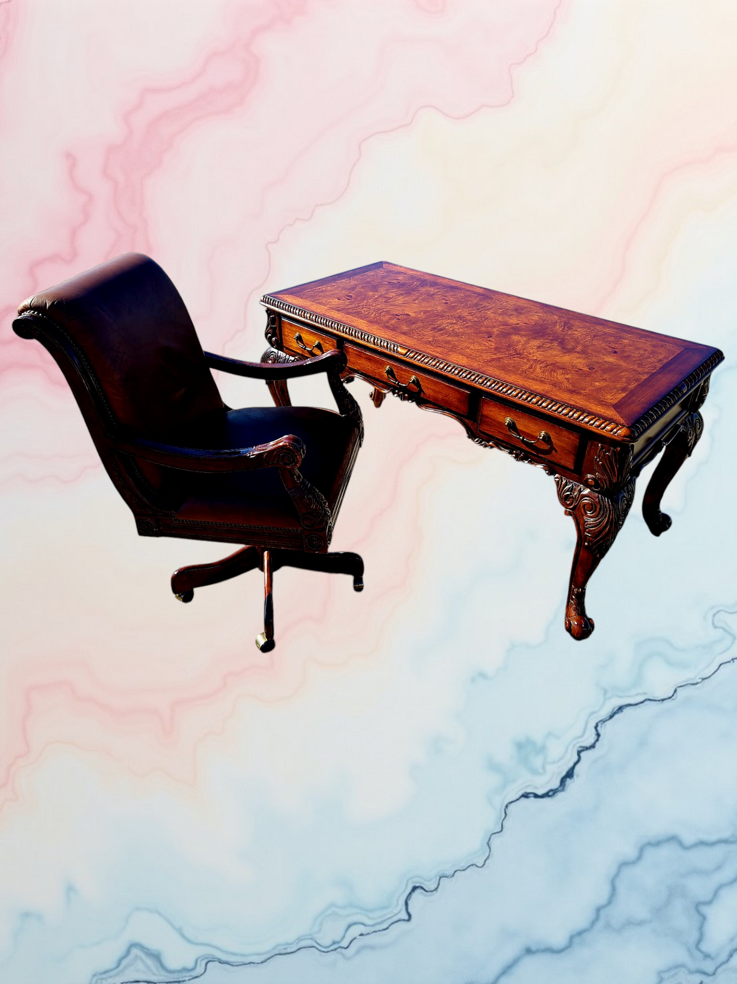 Walnut Executive Desk with Leather Upholstered Chair