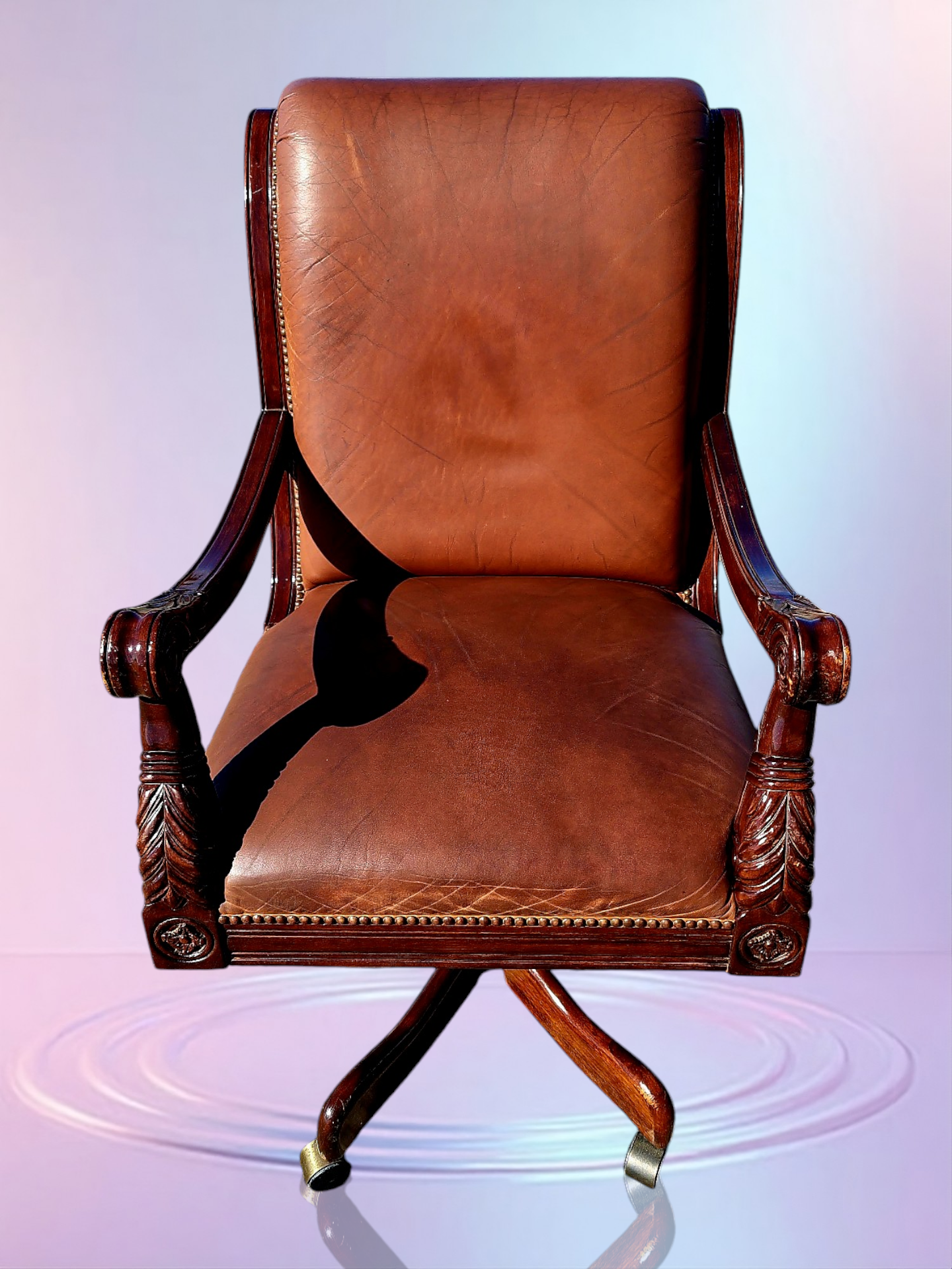 Walnut Executive Desk with Leather Upholstered Chair