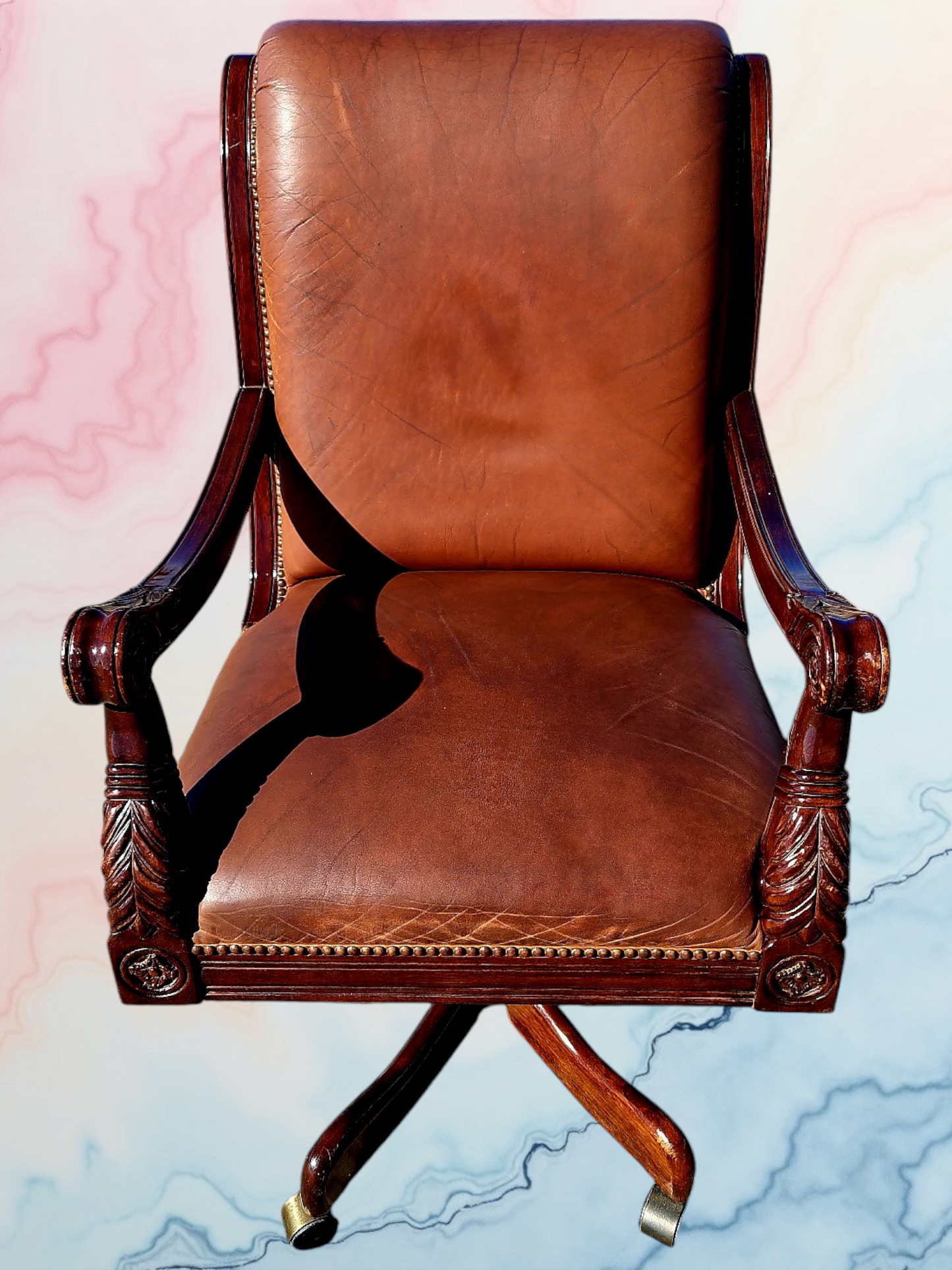 Walnut Executive Desk with Leather Upholstered Chair