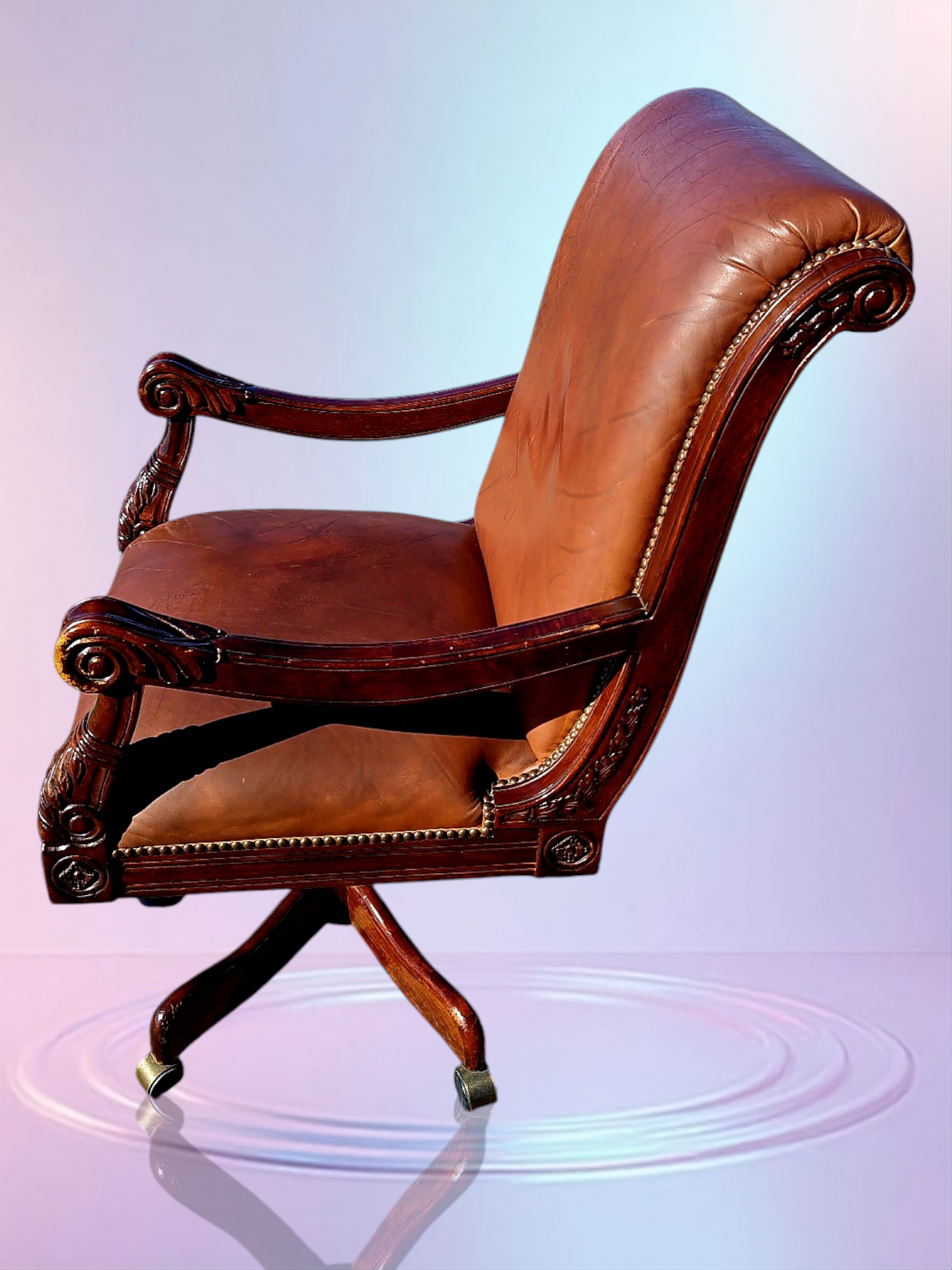 Walnut Executive Desk with Leather Upholstered Chair