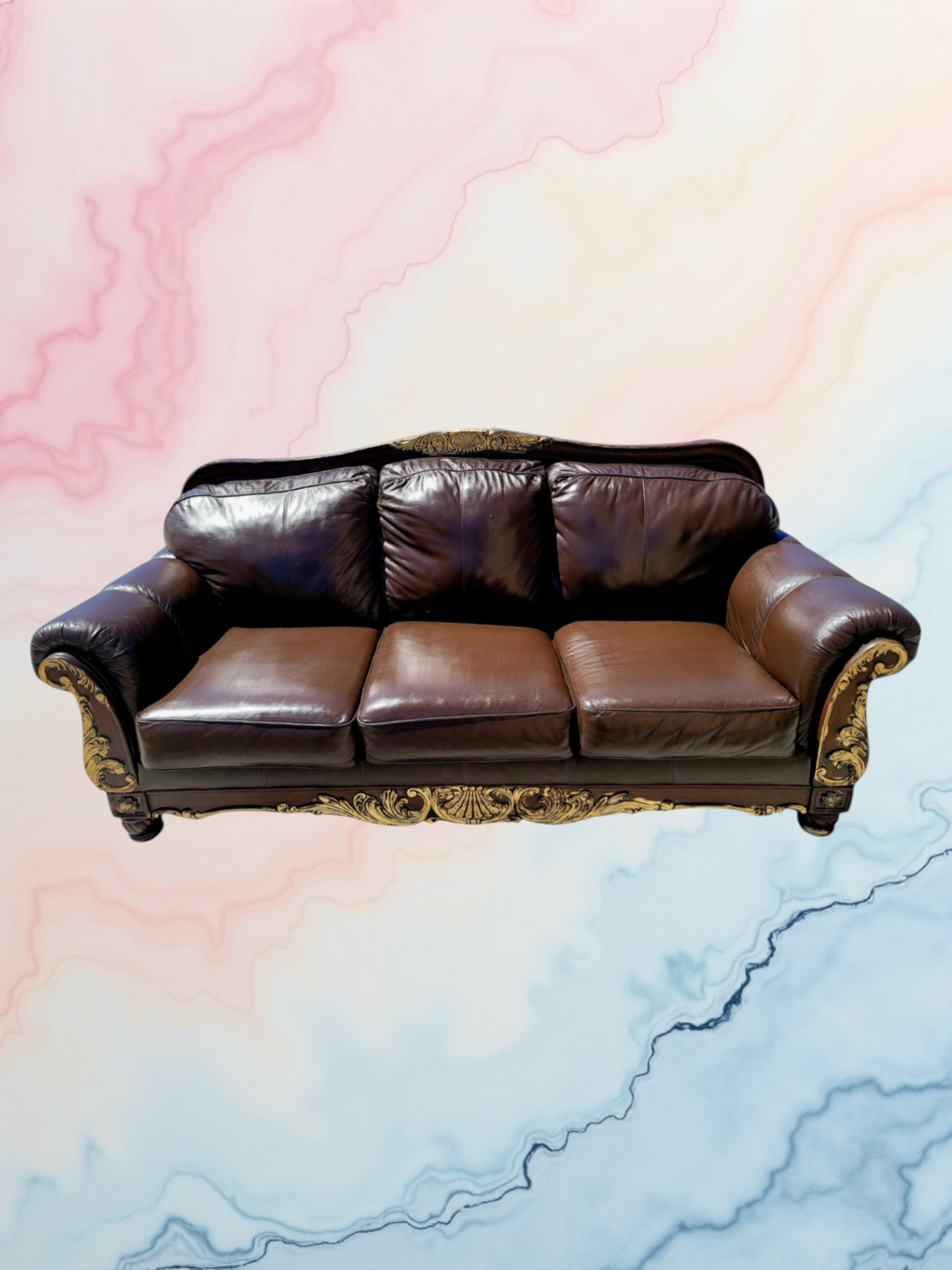 🛋️ 🌟 ¡Liquidacion Sala Tradicional De Piel De 3 Piezas, Con Marco De Madera! 🌟🛋️