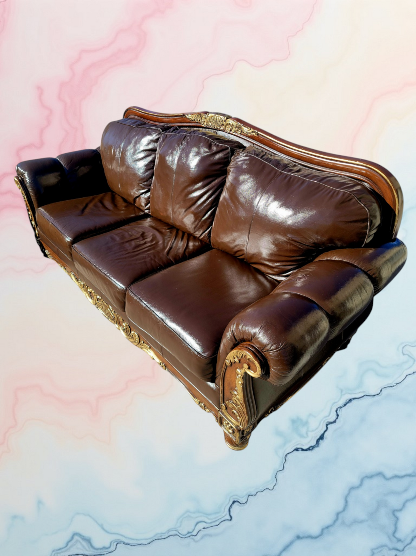 🛋️ 🌟 ¡Liquidacion Sala Tradicional De Piel De 3 Piezas, Con Marco De Madera! 🌟🛋️