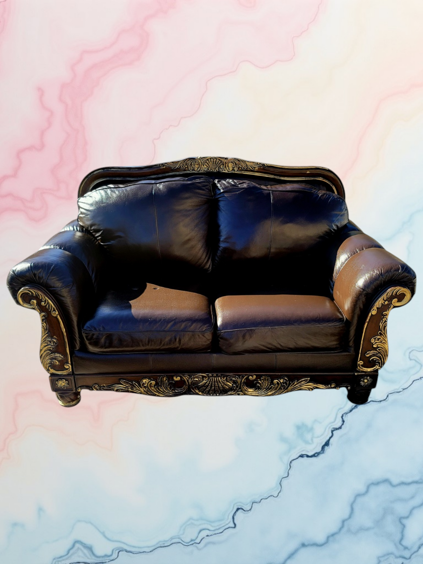 🛋️ 🌟 ¡Liquidacion Sala Tradicional De Piel De 3 Piezas, Con Marco De Madera! 🌟🛋️