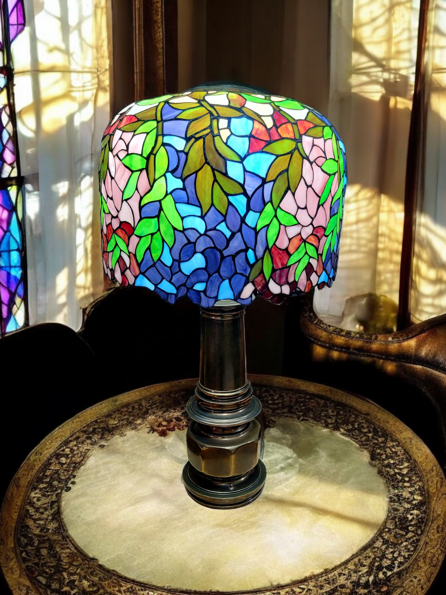 🌟Tiffany Wisteria Lamp with Elegant Bronze Vase and Opal Glass🌟