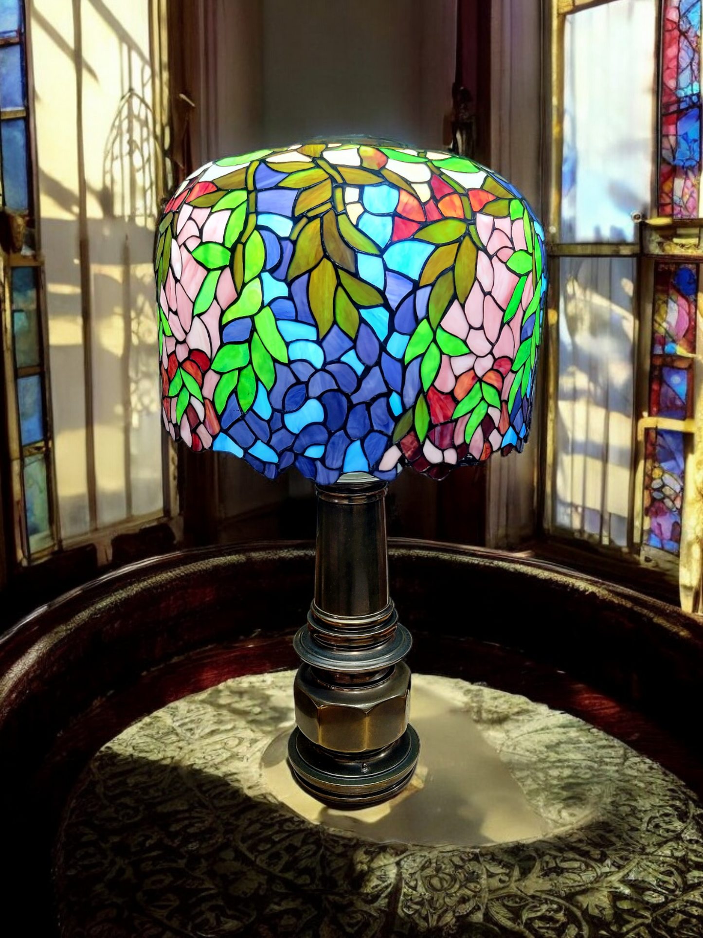 🌟Tiffany Wisteria Lamp with Elegant Bronze Vase and Opal Glass🌟