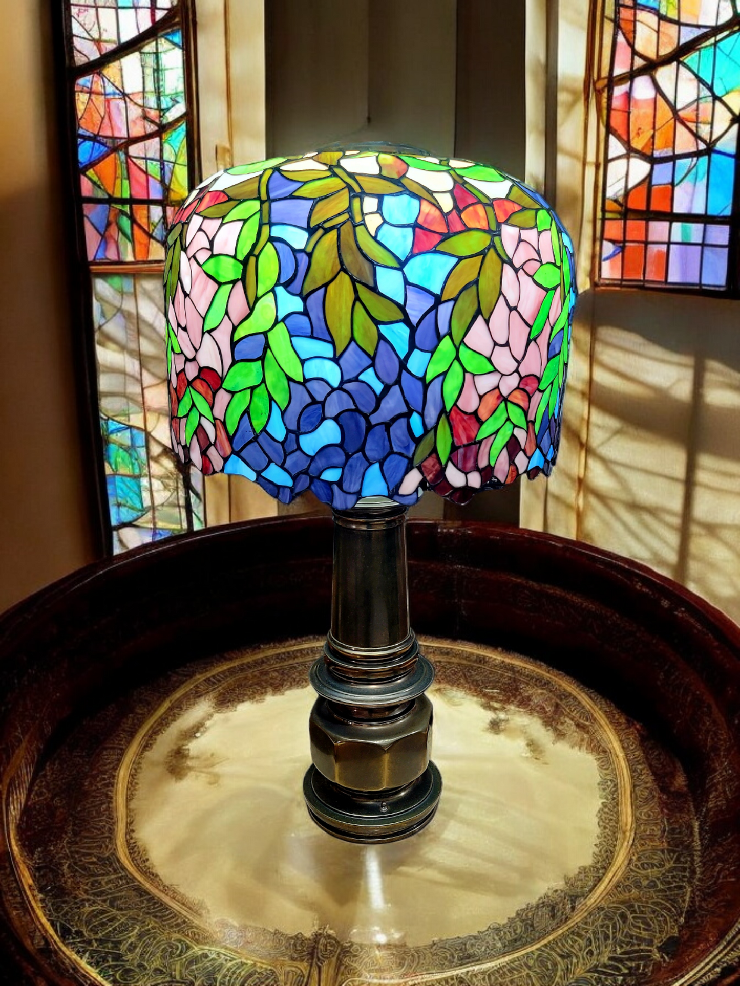 🌟Tiffany Wisteria Lamp with Elegant Bronze Vase and Opal Glass🌟