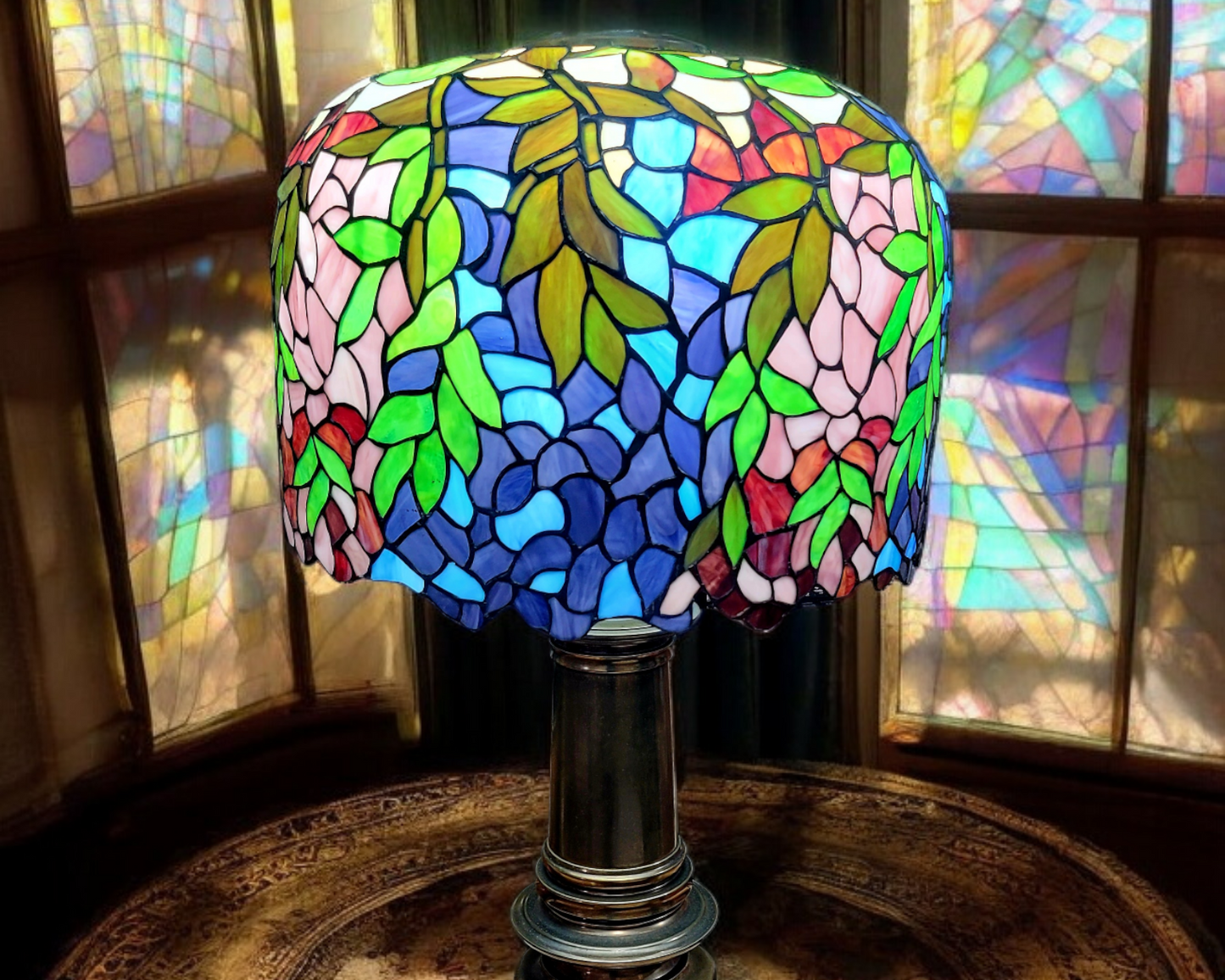 🌟Tiffany Wisteria Lamp with Elegant Bronze Vase and Opal Glass🌟