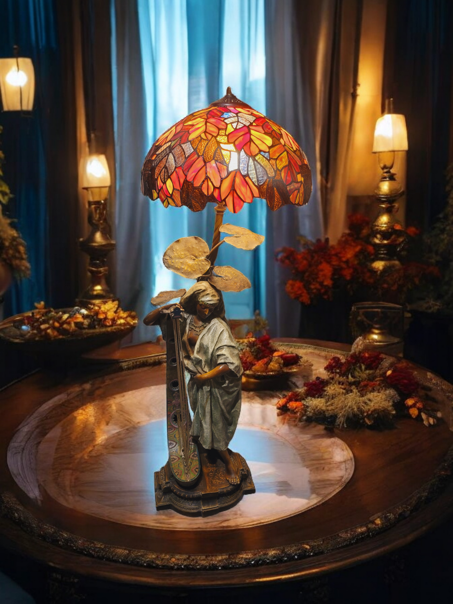 🔱Escultura De Bronce "Jeune Harpiste Arabique" de Louis Hottot - Una Obra Maestra en Venta🔱
