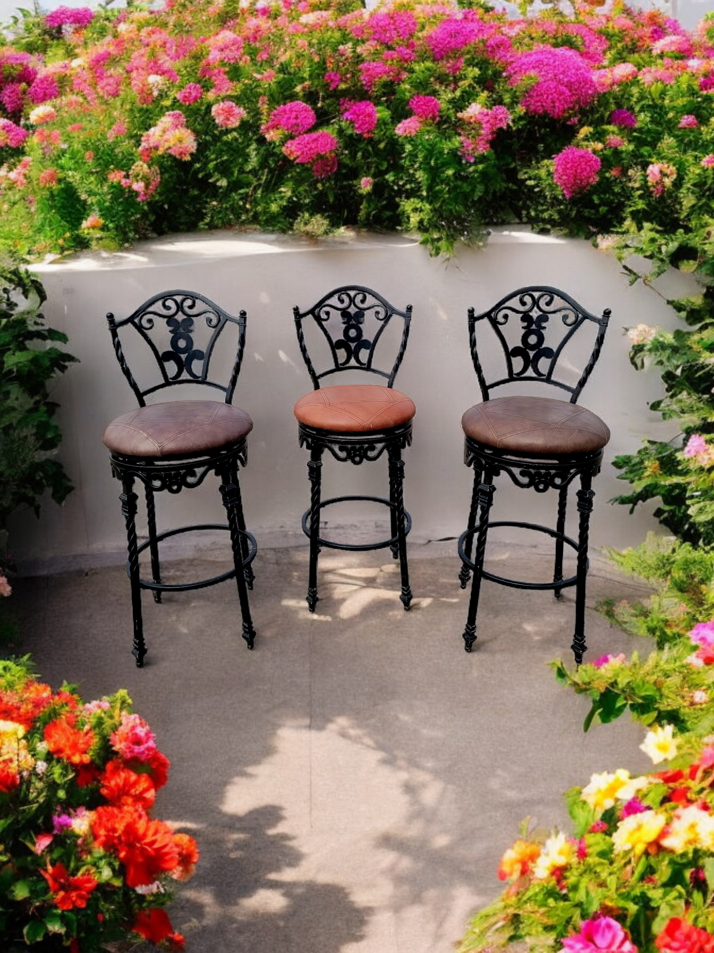 🪑🪑🪑 Wrought Iron Benches - Add a Touch of Elegance to Your Space with These Swivel Benches! 🪑🪑🪑