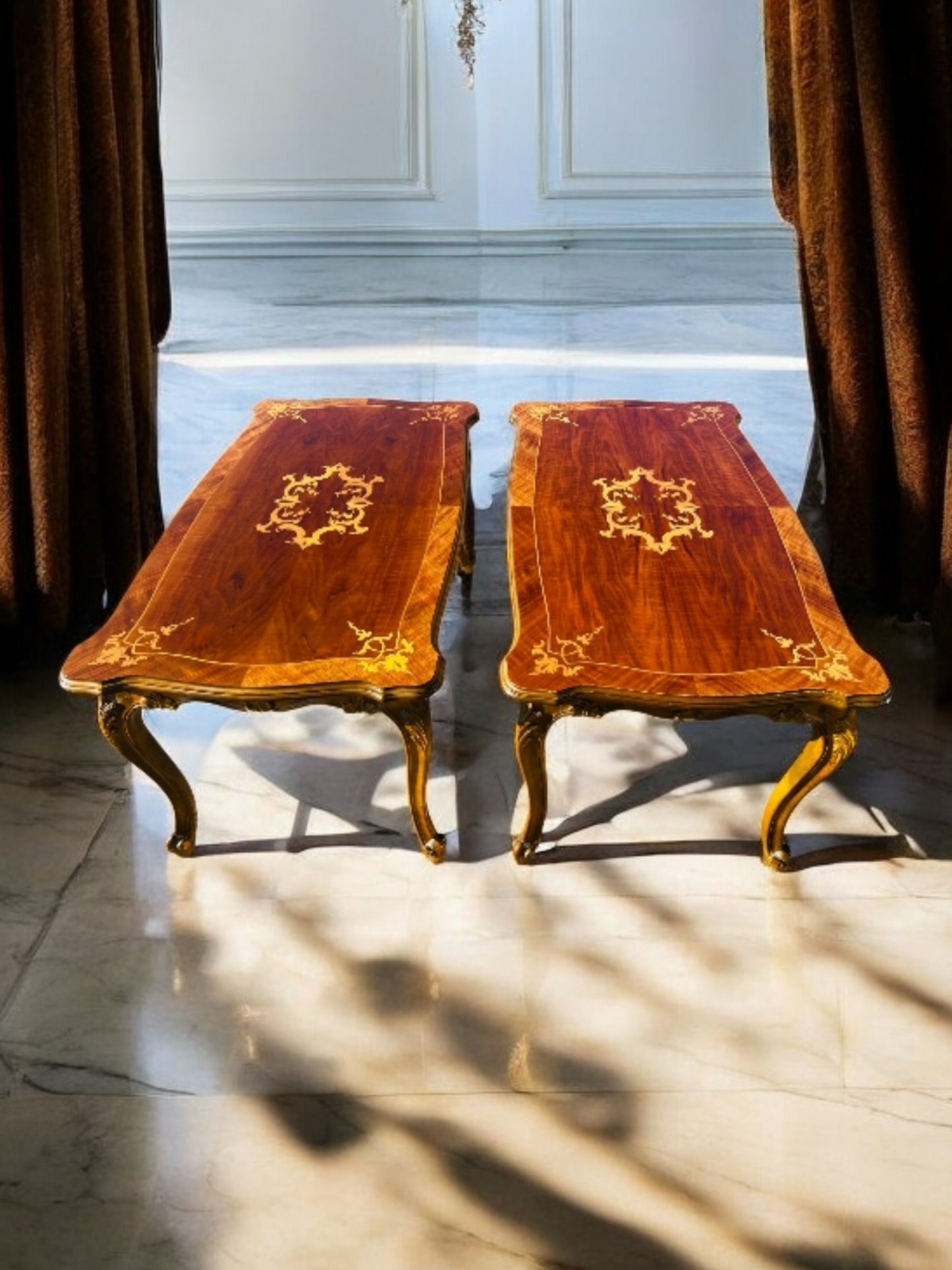 🌟Pair of Antique Side Tables with Inlaid Wood✨