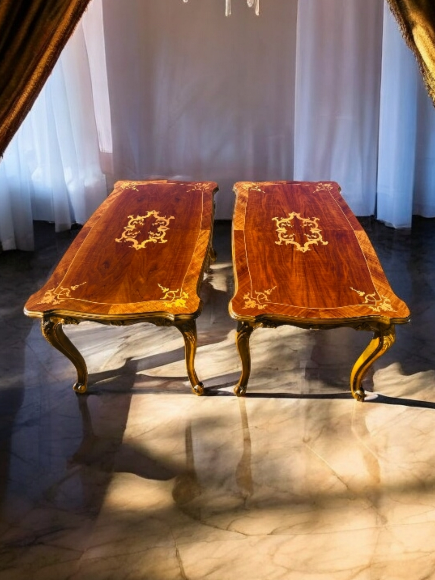 🌟Pair of Antique Side Tables with Inlaid Wood✨