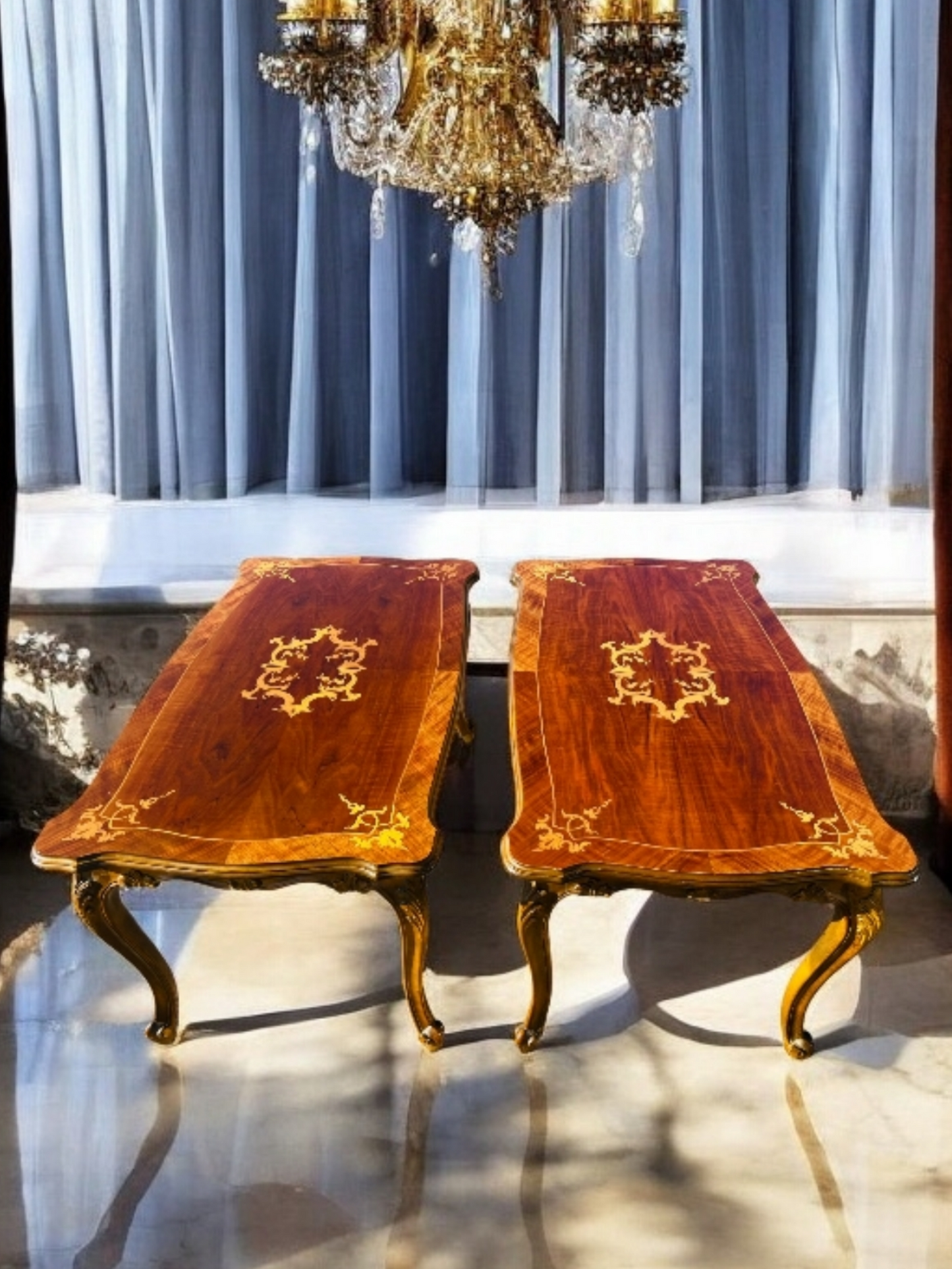 🌟Pair of Antique Side Tables with Inlaid Wood✨