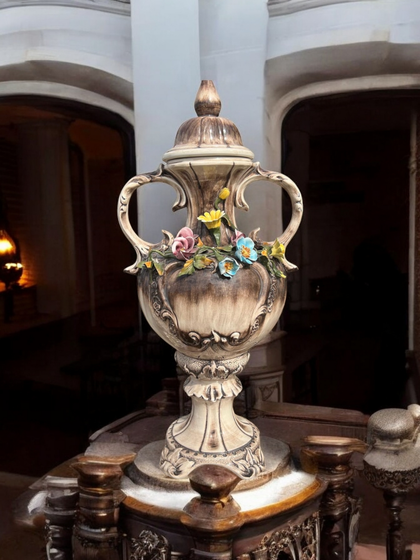 🌺🌼🏺19th Century Capo Del Monte Floral Inlaid Vase and Lid for Sale 🏺🌼🌺