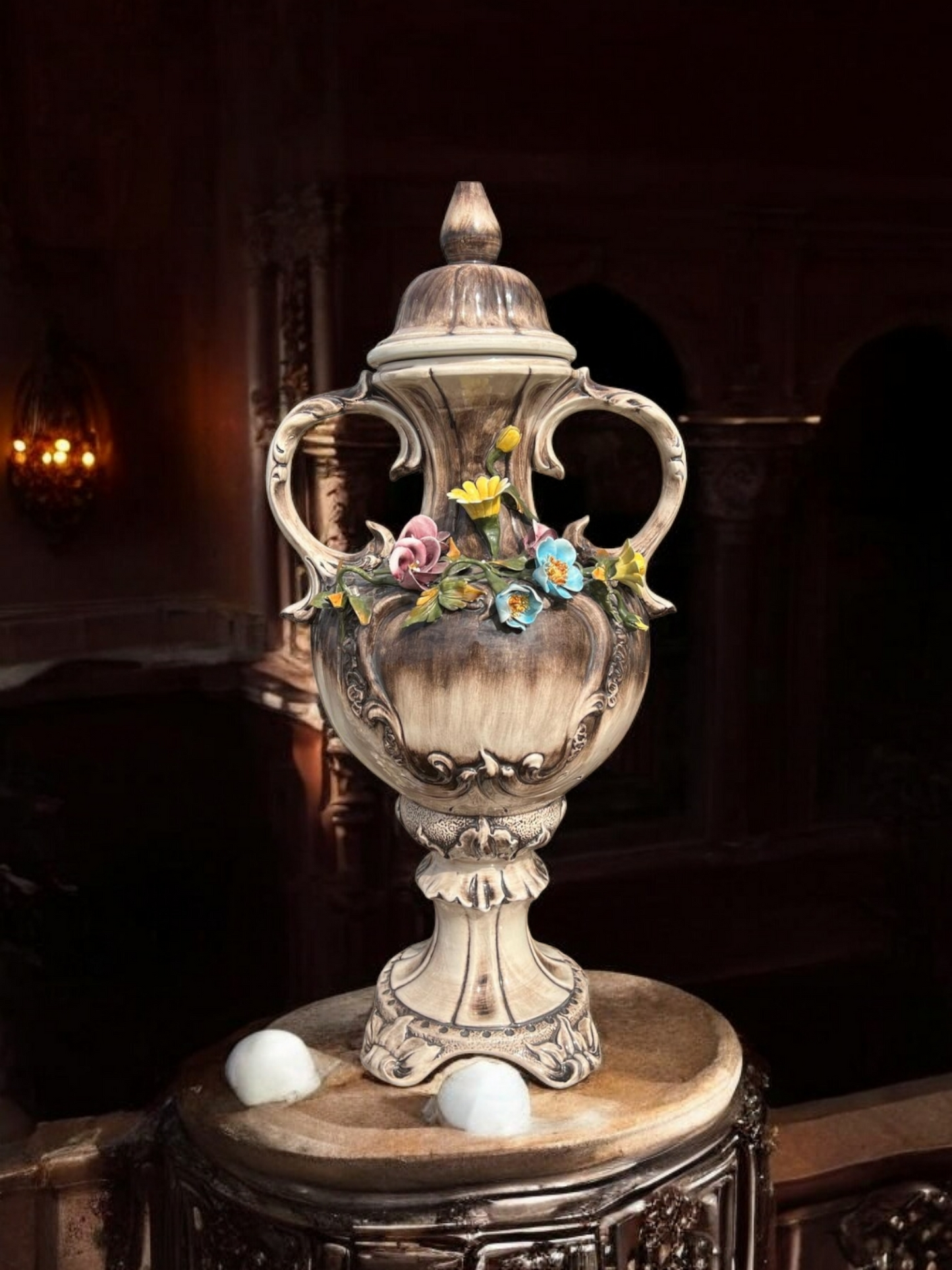 🌺🌼🏺19th Century Capo Del Monte Floral Inlaid Vase and Lid for Sale 🏺🌼🌺