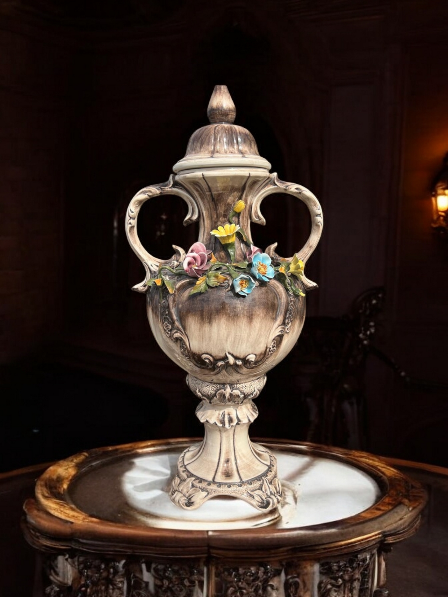 🌺🌼🏺19th Century Capo Del Monte Floral Inlaid Vase and Lid for Sale 🏺🌼🌺