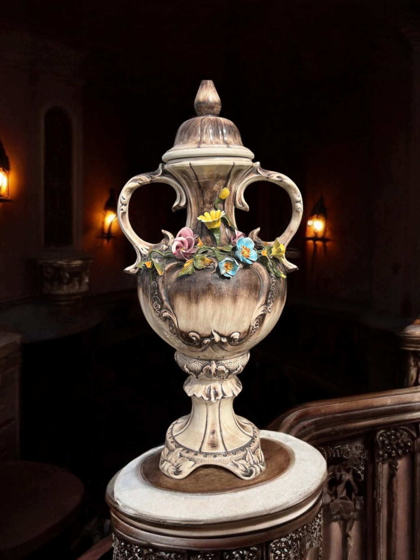 🌺🌼🏺19th Century Capo Del Monte Floral Inlaid Vase and Lid for Sale 🏺🌼🌺