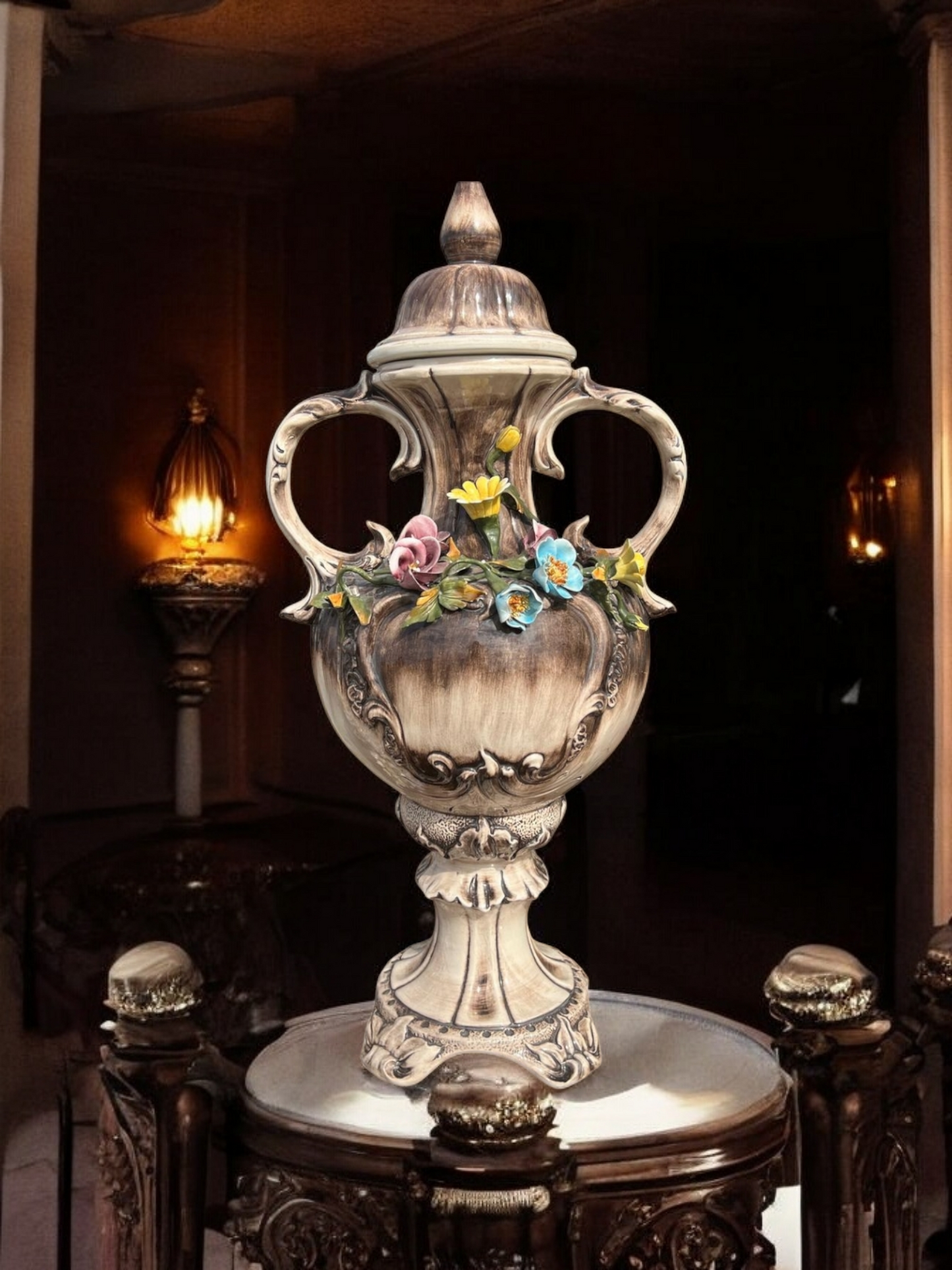 🌺🌼🏺19th Century Capo Del Monte Floral Inlaid Vase and Lid for Sale 🏺🌼🌺