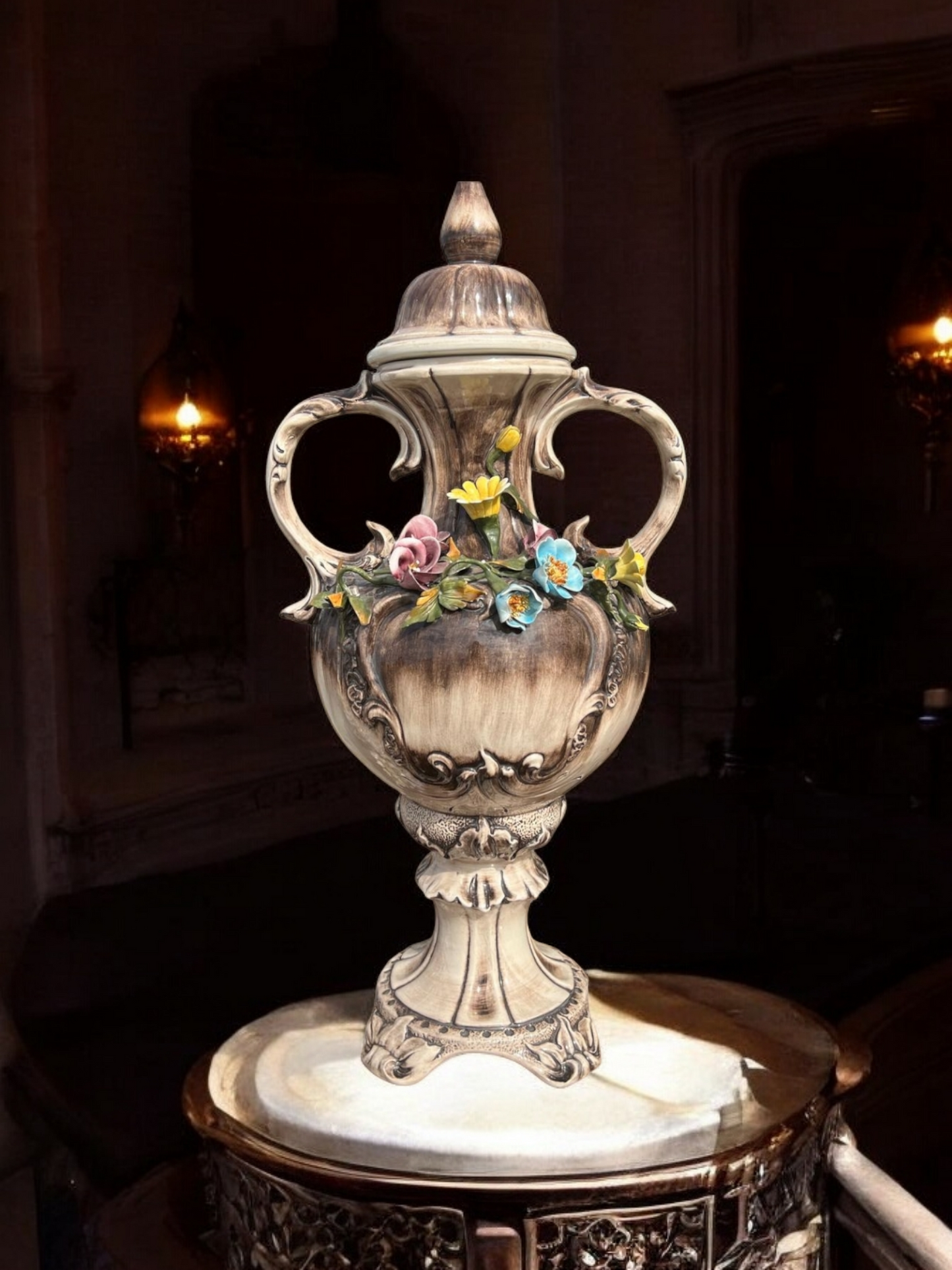 🌺🌼🏺19th Century Capo Del Monte Floral Inlaid Vase and Lid for Sale 🏺🌼🌺