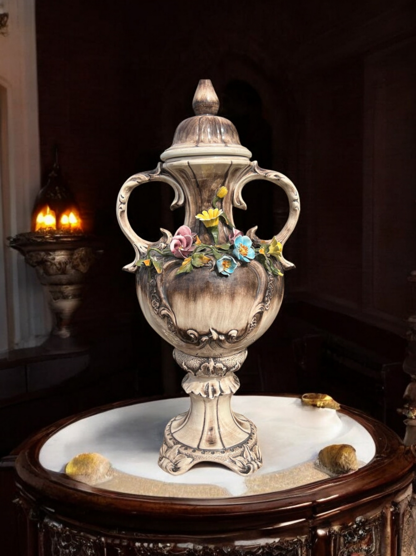 🌺🌼🏺19th Century Capo Del Monte Floral Inlaid Vase and Lid for Sale 🏺🌼🌺