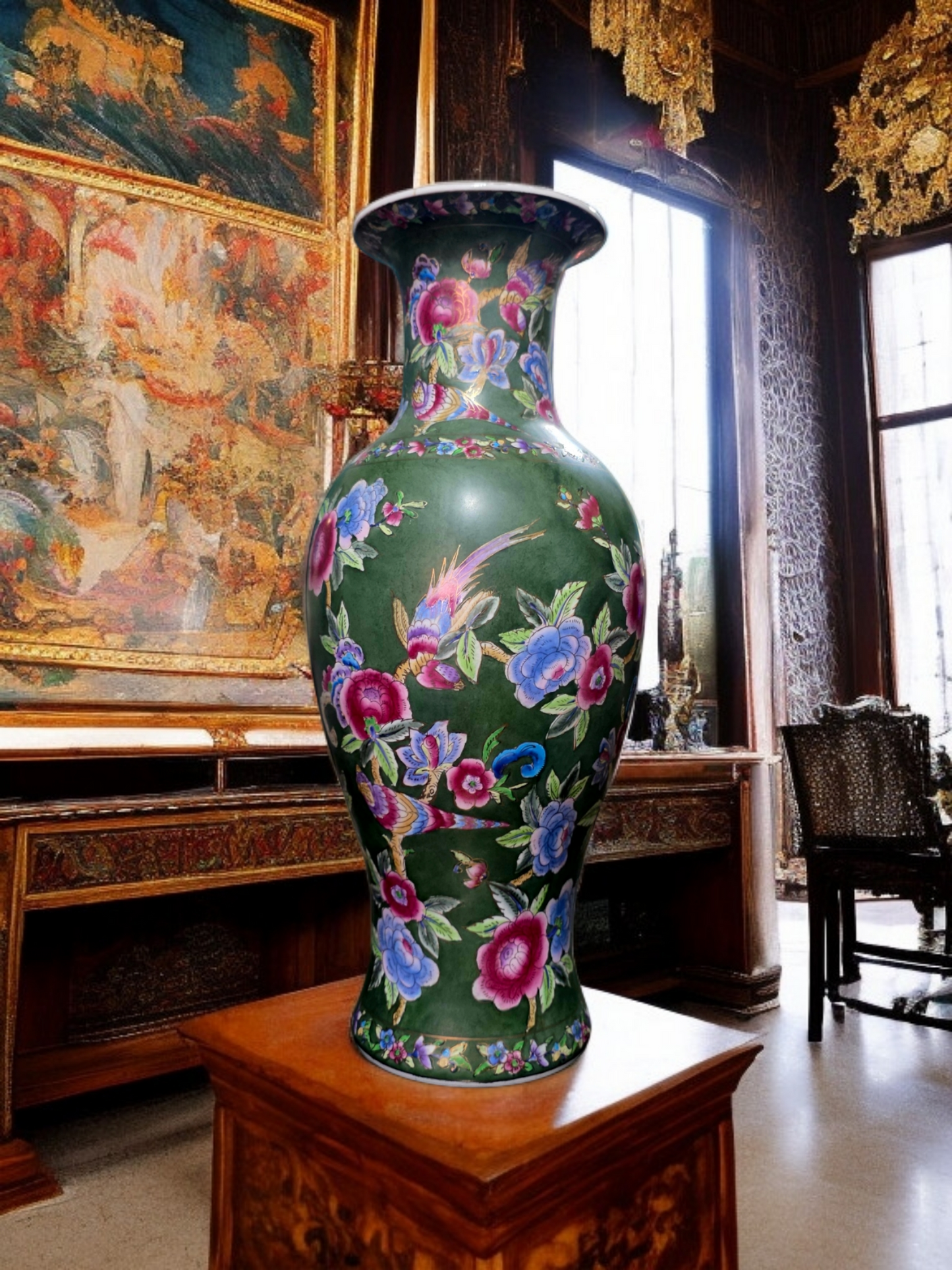 🇨🇳 ✨ Jarron Oriental de Porcelana Fina – Obra Maestra de Color y Detalle ✨🇨🇳