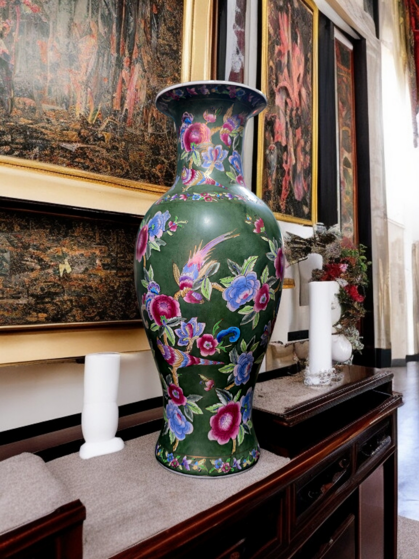 🇨🇳 ✨ Jarron Oriental de Porcelana Fina – Obra Maestra de Color y Detalle ✨🇨🇳