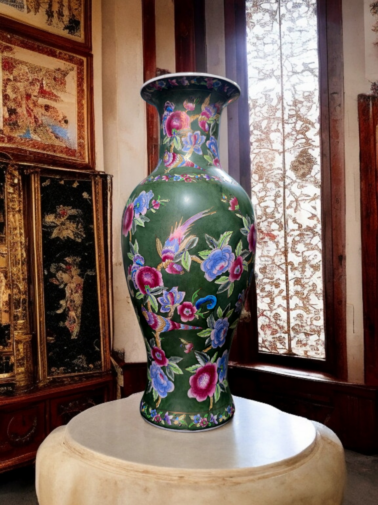 🇨🇳 ✨ Jarron Oriental de Porcelana Fina – Obra Maestra de Color y Detalle ✨🇨🇳