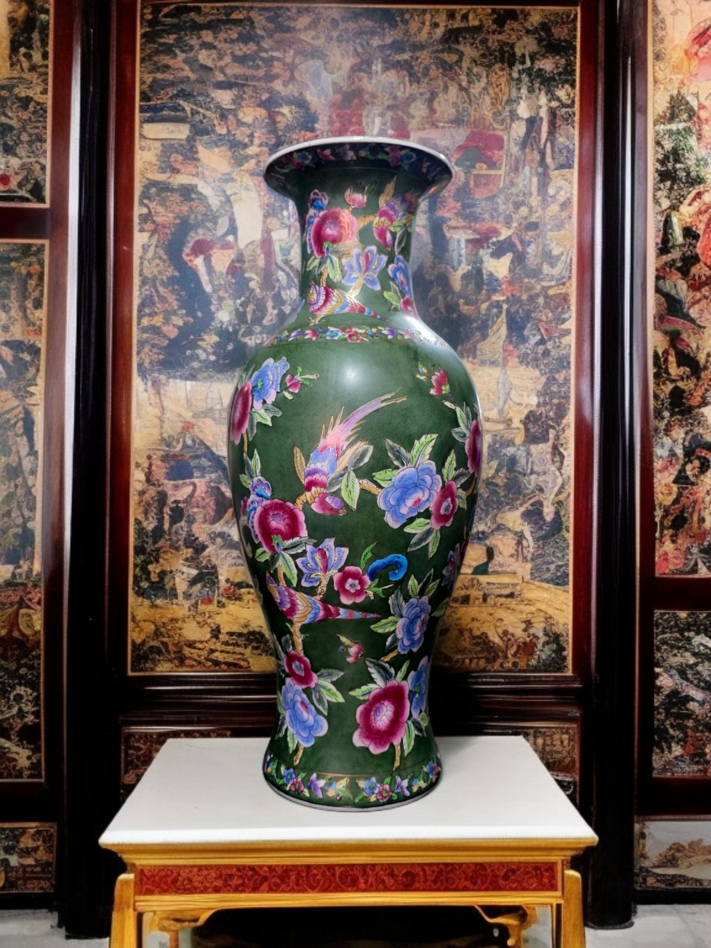 🇨🇳 ✨ Jarron Oriental de Porcelana Fina – Obra Maestra de Color y Detalle ✨🇨🇳