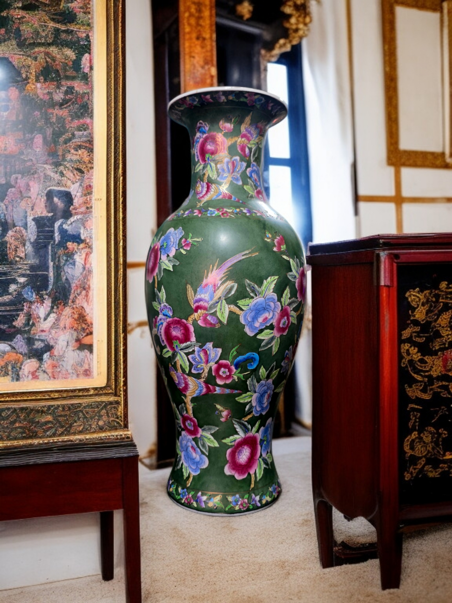 🇨🇳 ✨ Jarron Oriental de Porcelana Fina – Obra Maestra de Color y Detalle ✨🇨🇳