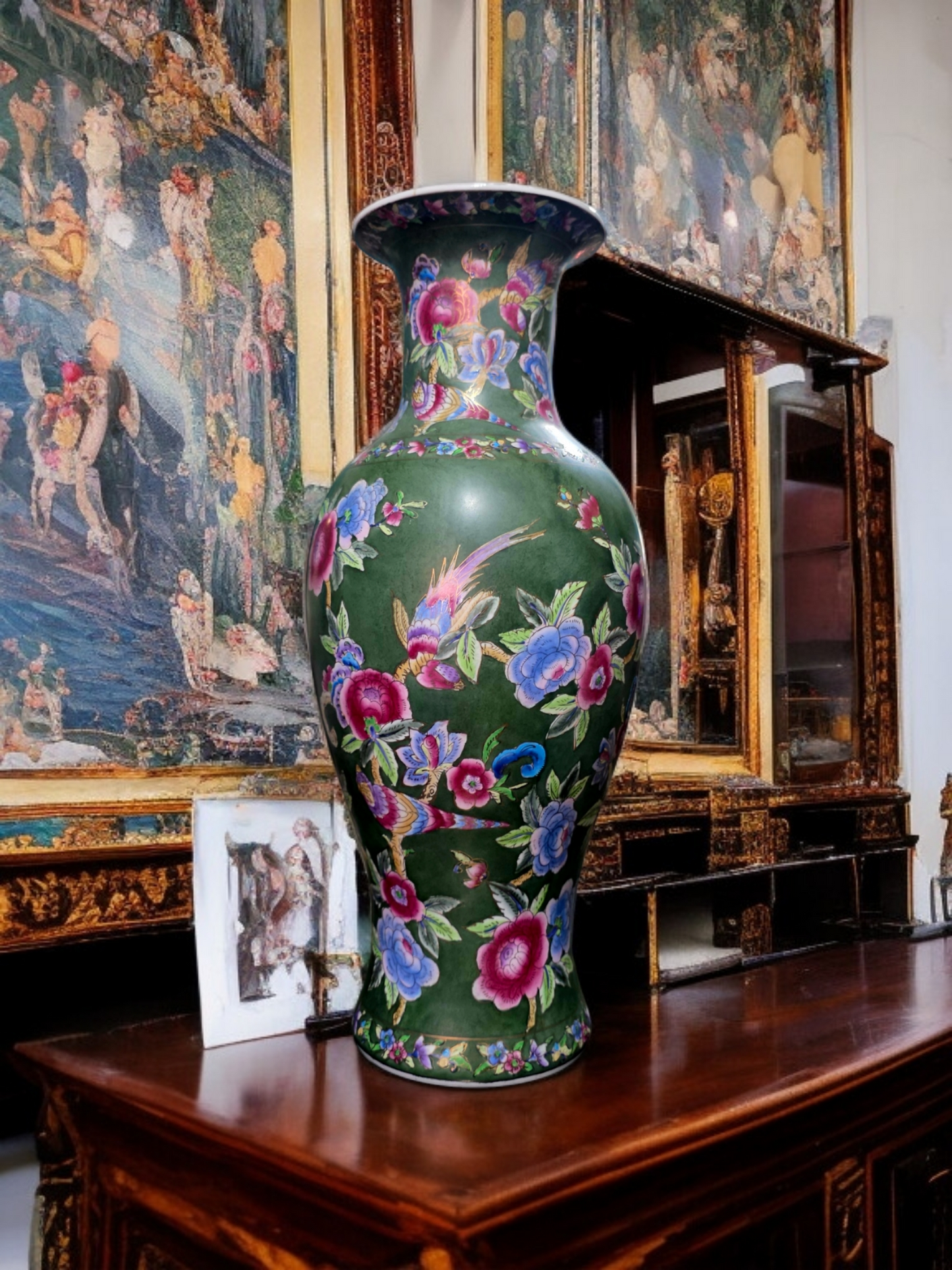 🇨🇳 ✨ Jarron Oriental de Porcelana Fina – Obra Maestra de Color y Detalle ✨🇨🇳