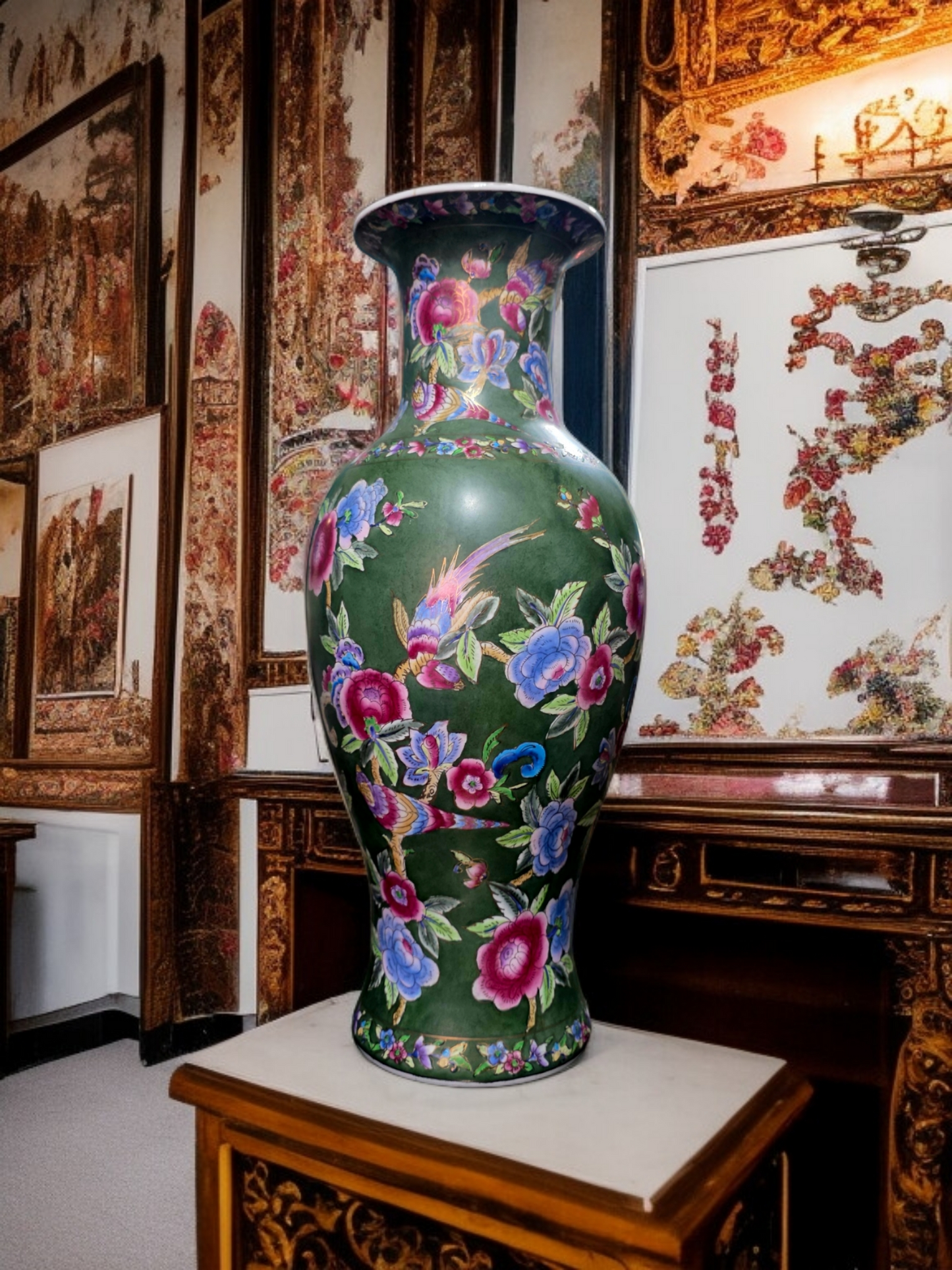 🇨🇳 ✨ Jarron Oriental de Porcelana Fina – Obra Maestra de Color y Detalle ✨🇨🇳