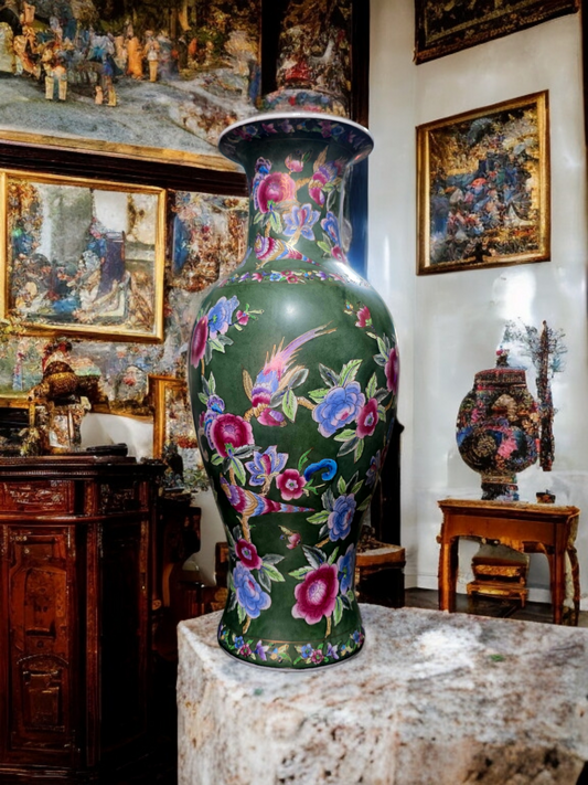 🇨🇳 ✨ Jarron Oriental de Porcelana Fina – Obra Maestra de Color y Detalle ✨🇨🇳