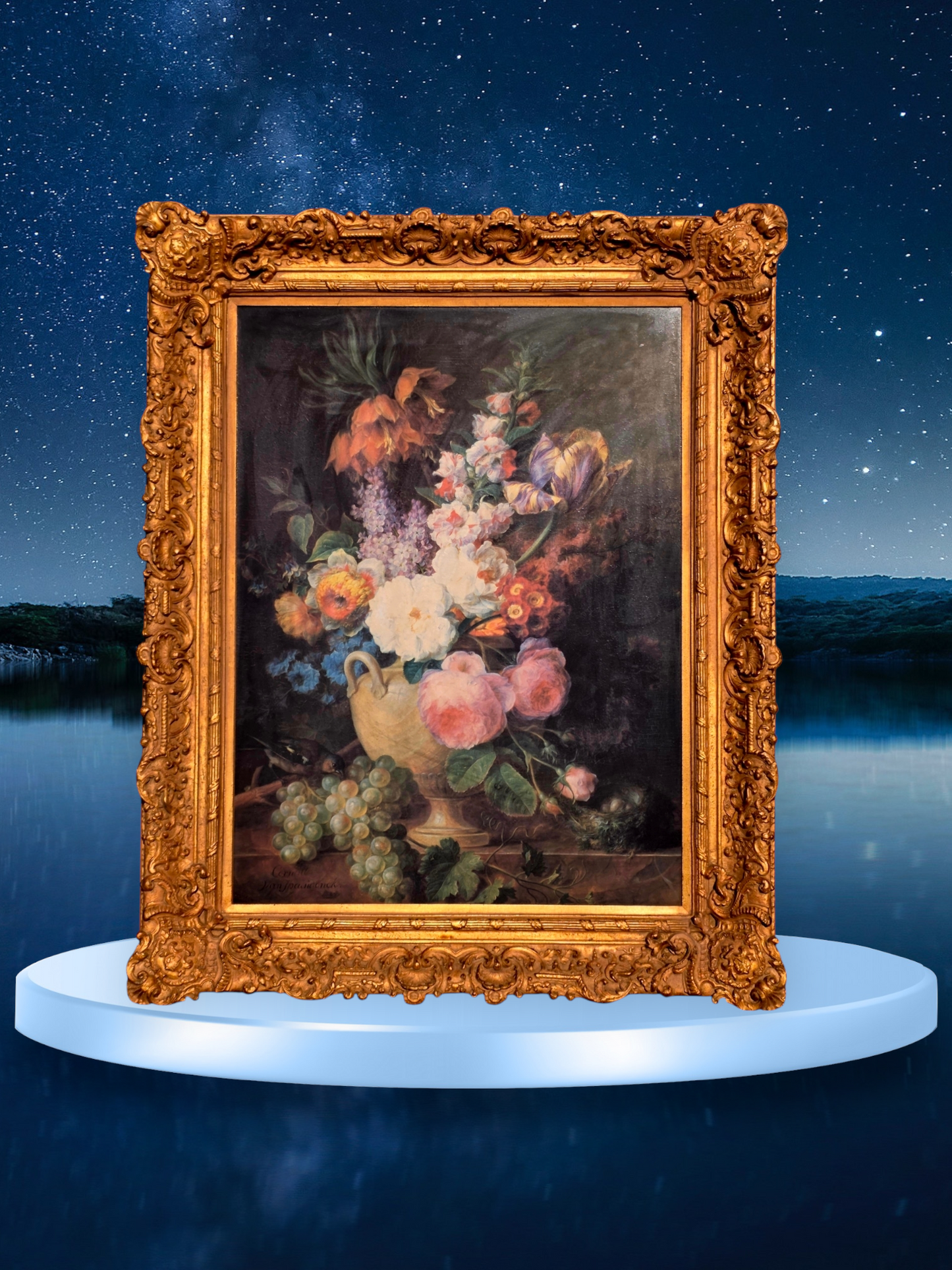 🎨✨🎨 Obra Floral Pintada a Mano – Elegancia Firmada en Oro y Pigmento 🎨✨🎨