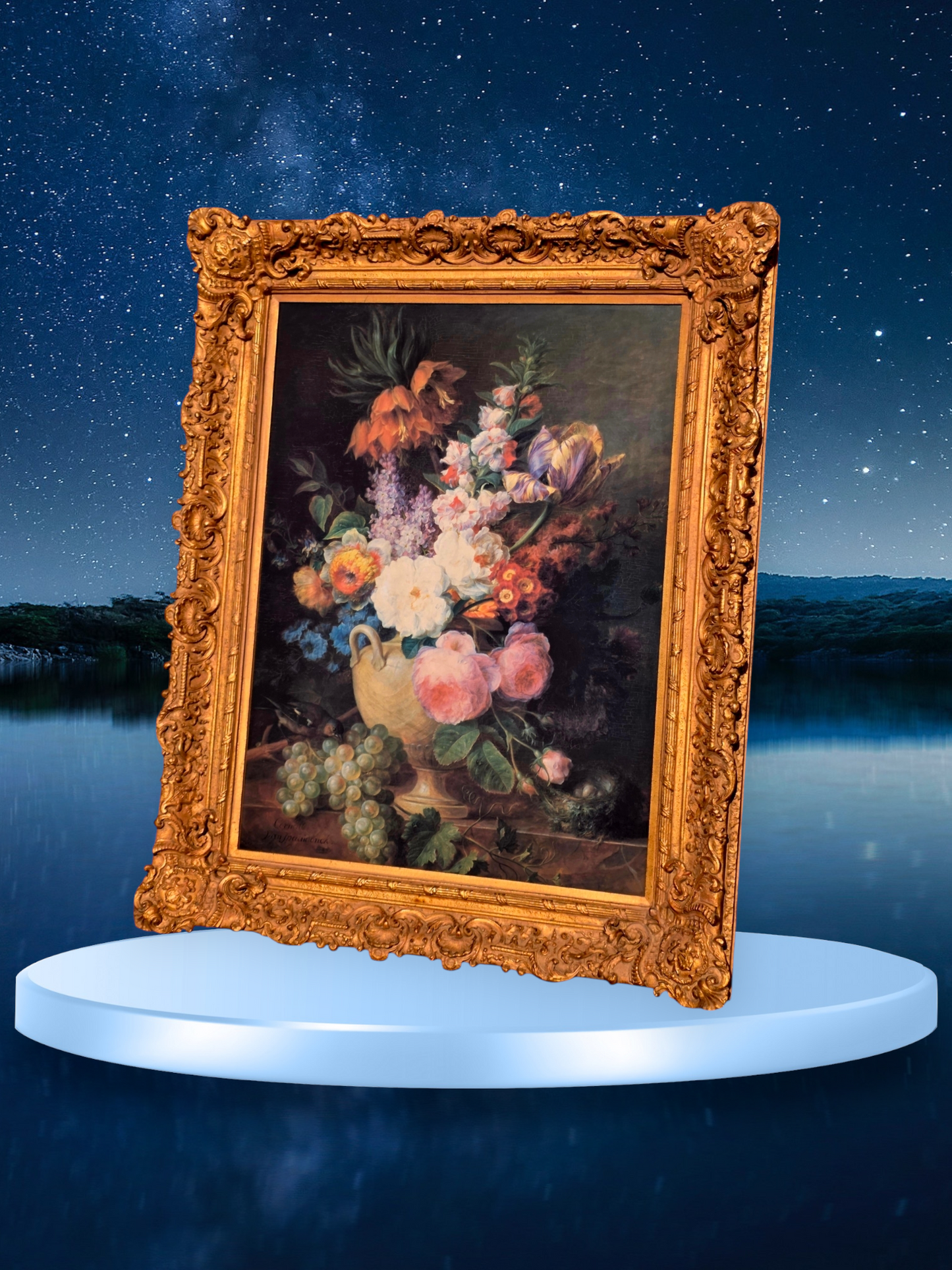 🎨✨🎨 Obra Floral Pintada a Mano – Elegancia Firmada en Oro y Pigmento 🎨✨🎨