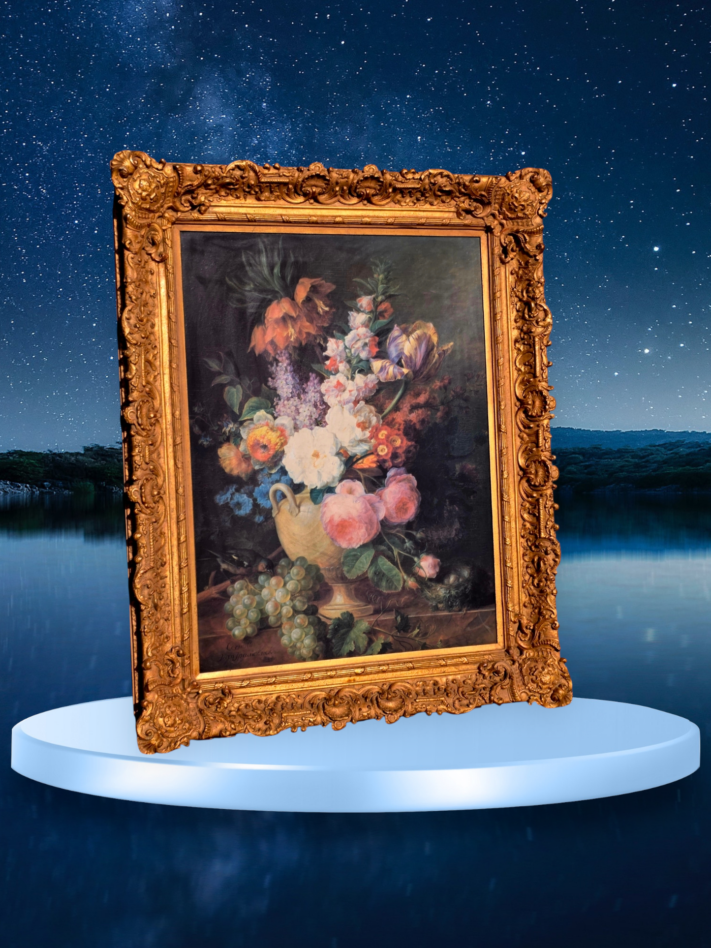 🎨✨🎨 Obra Floral Pintada a Mano – Elegancia Firmada en Oro y Pigmento 🎨✨🎨