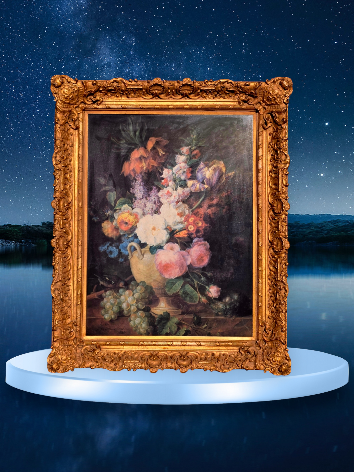 🎨✨🎨 Obra Floral Pintada a Mano – Elegancia Firmada en Oro y Pigmento 🎨✨🎨