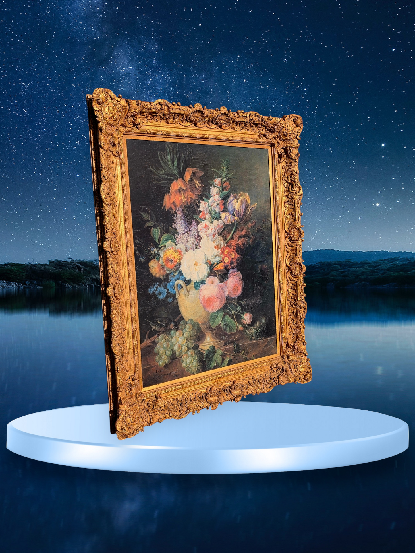 🎨✨🎨 Obra Floral Pintada a Mano – Elegancia Firmada en Oro y Pigmento 🎨✨🎨