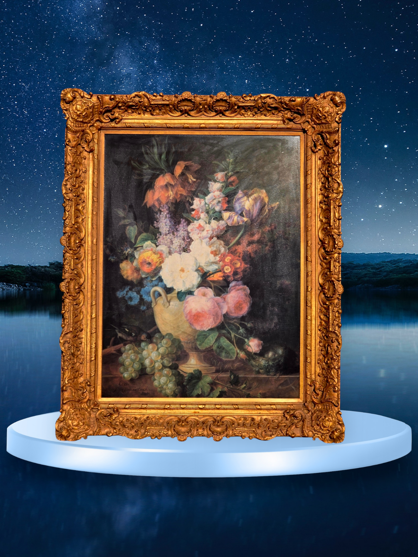 🎨✨🎨 Obra Floral Pintada a Mano – Elegancia Firmada en Oro y Pigmento 🎨✨🎨